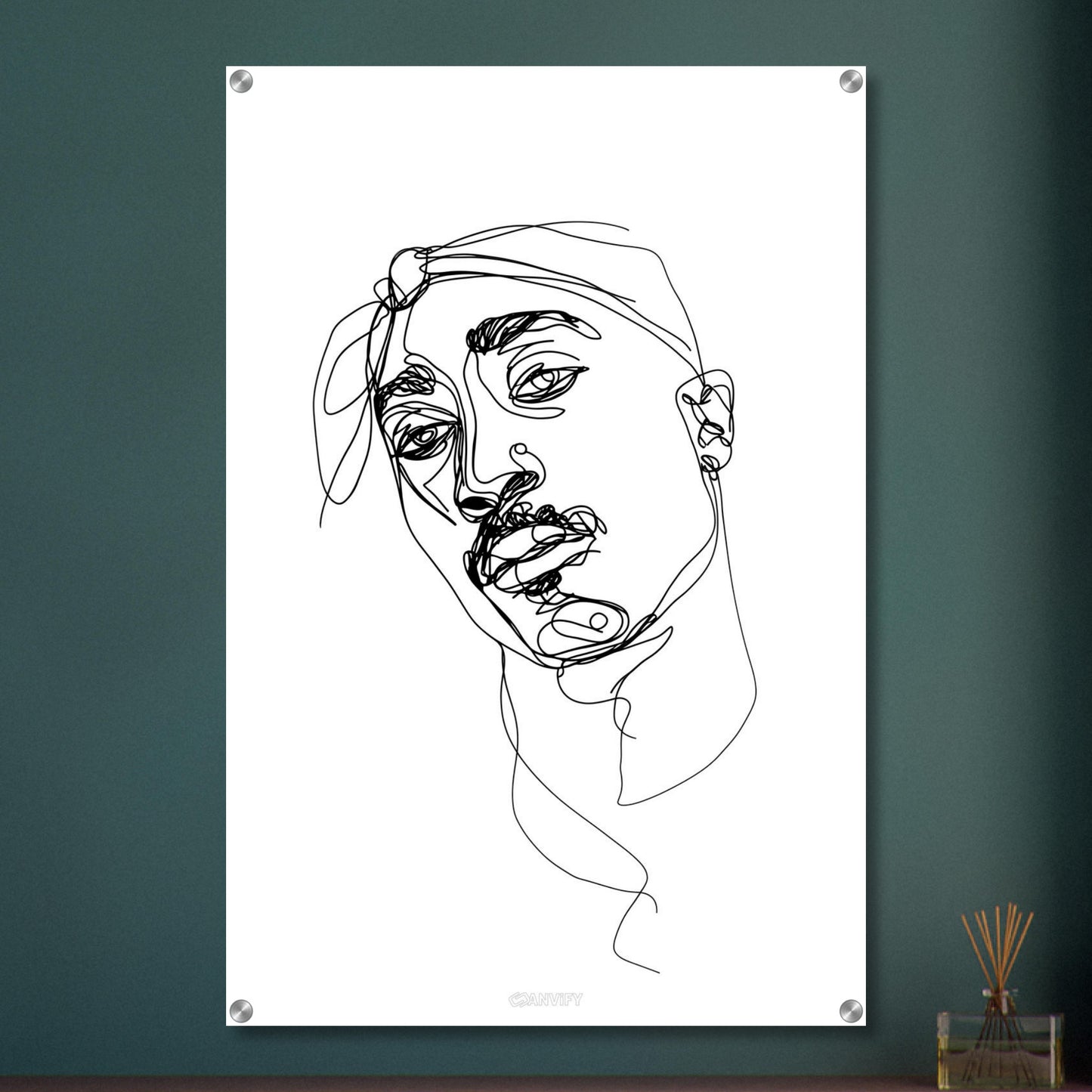 Tupac Amaru Shakur gezeichnet mit einer Linie auf einem Acrylbild