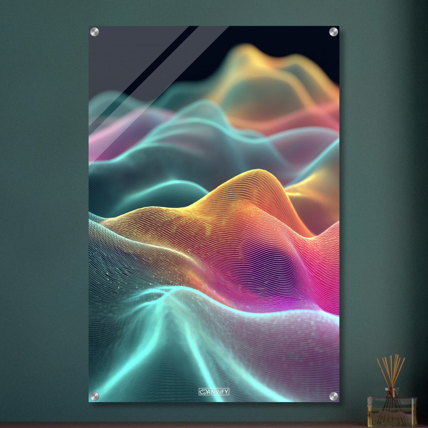 Bunte abstrakte wellenförmige Linien auf einem Acrylbild