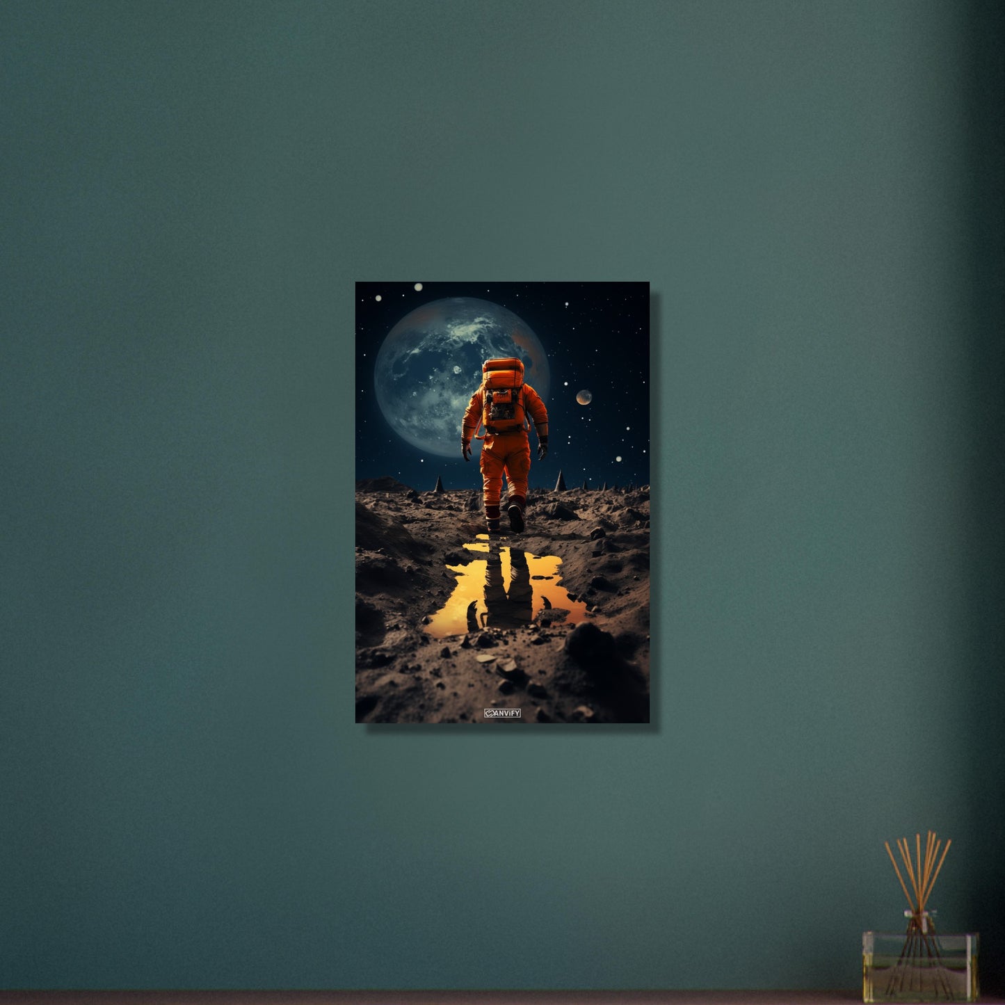 Neil Armstrong erkundet einen fremden Mond als erster Mensch auf Aluminium