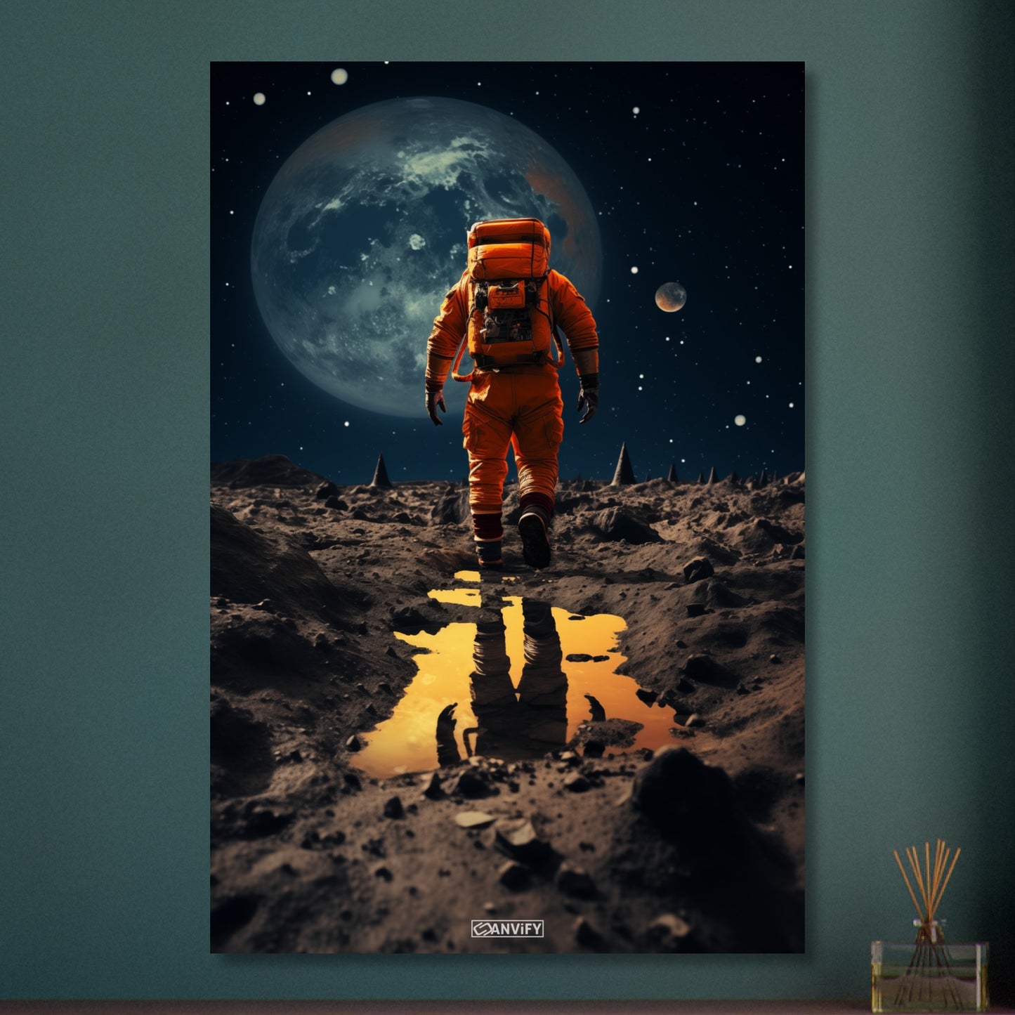 Neil Armstrong erkundet einen fremden Mond als erster Mensch auf Aluminium