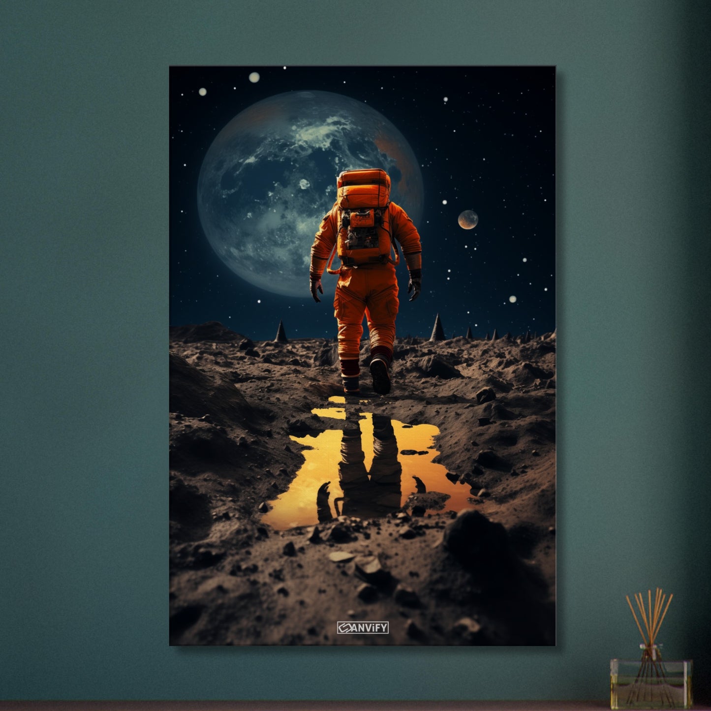 Neil Armstrong erkundet einen fremden Mond als erster Mensch auf einer Leinwand