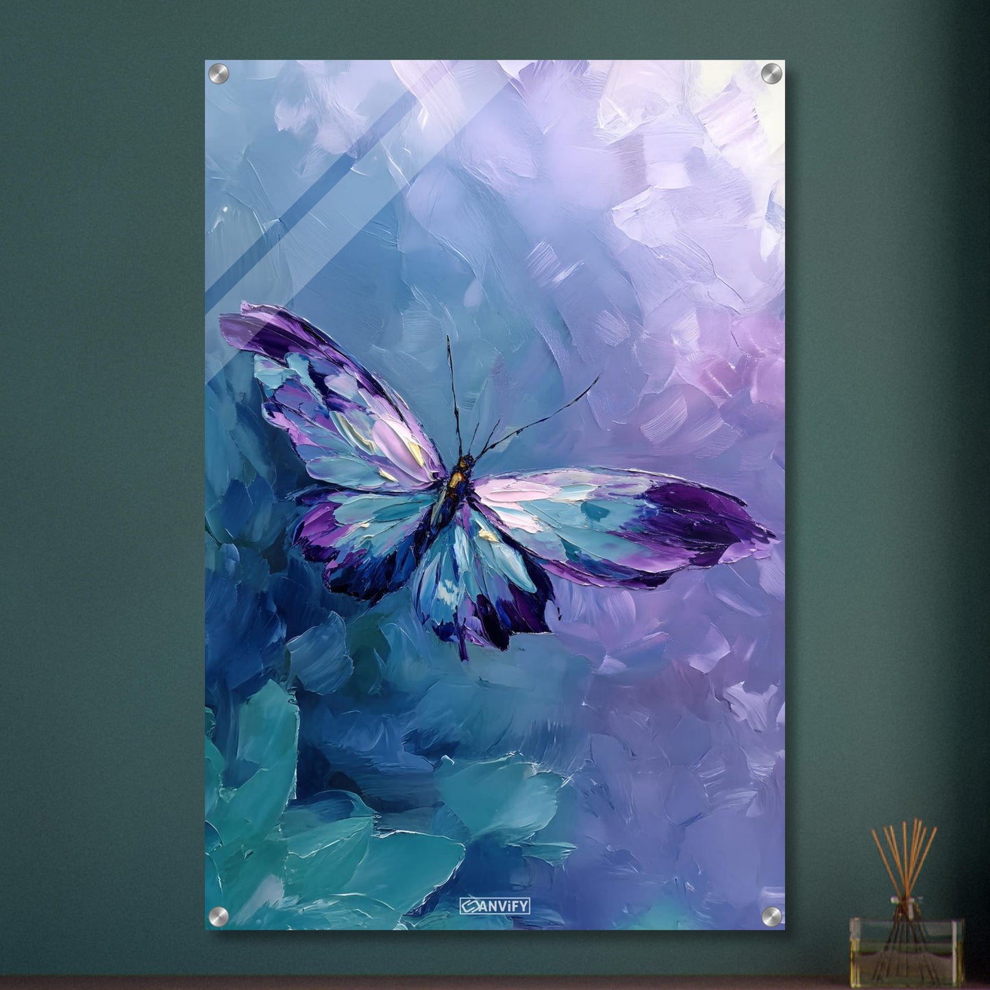 Bunter Schmetterling in Acrylfarben auf einem Acrylbild