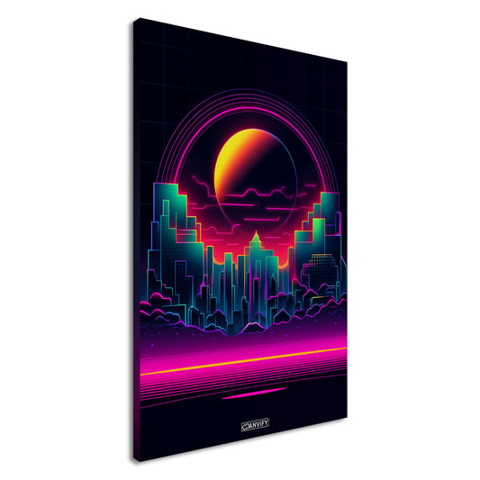 New York Skyline im einfachen Retrodesign und einem Vollmond auf einer Leinwand