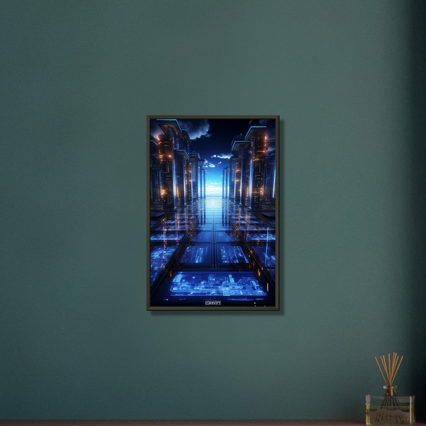 Kosmisches Datenzentrum von Tech-Giganten für künstliche Intelligenz auf einem Poster im Metallrahmen