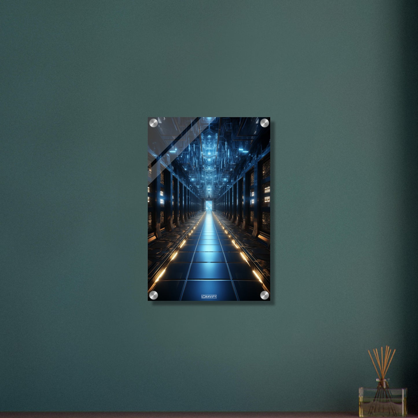 Kosmisches Rechenzentrum einer künstlichen Intelligenz auf einem Acrylbild