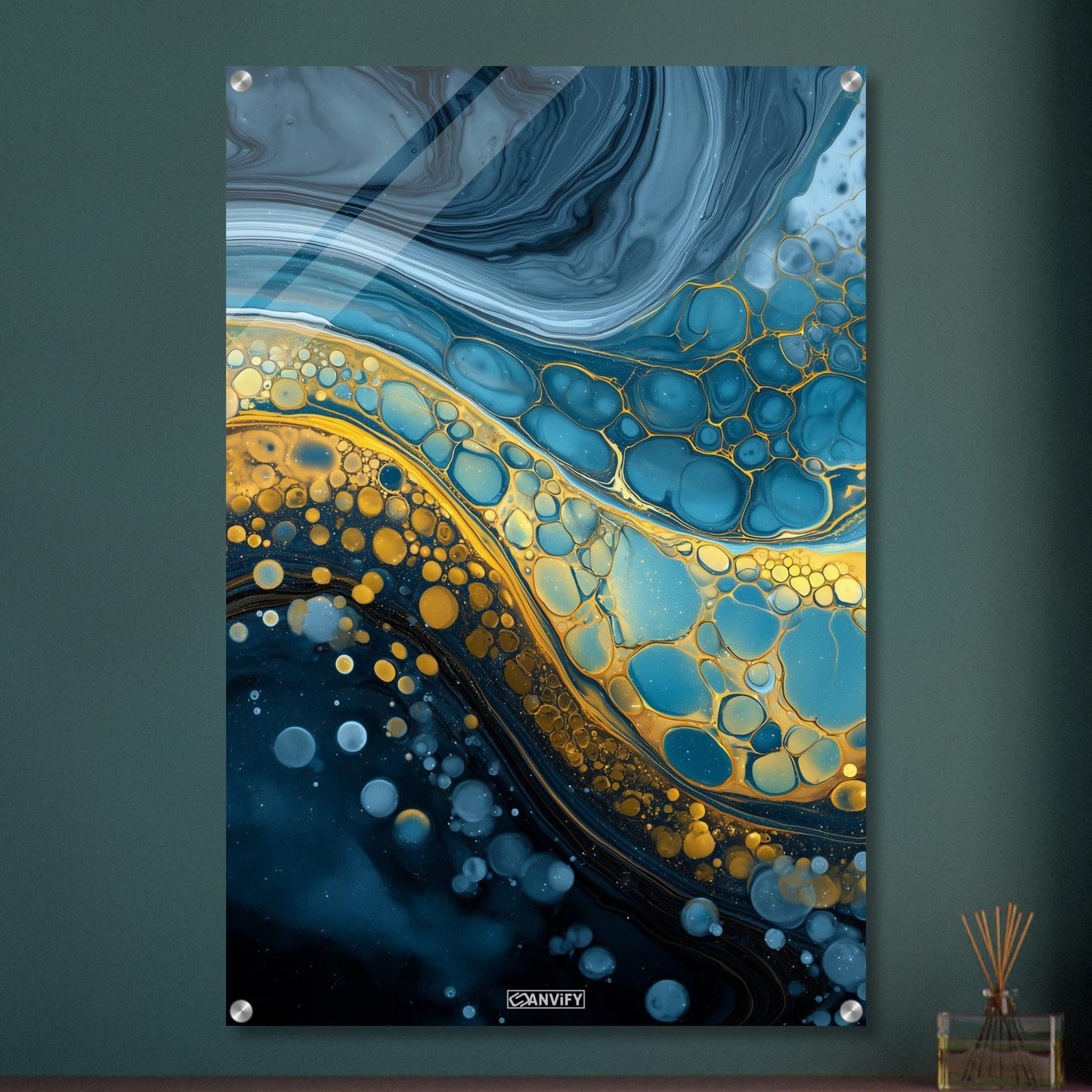 Fluid Art Blue Bubbles