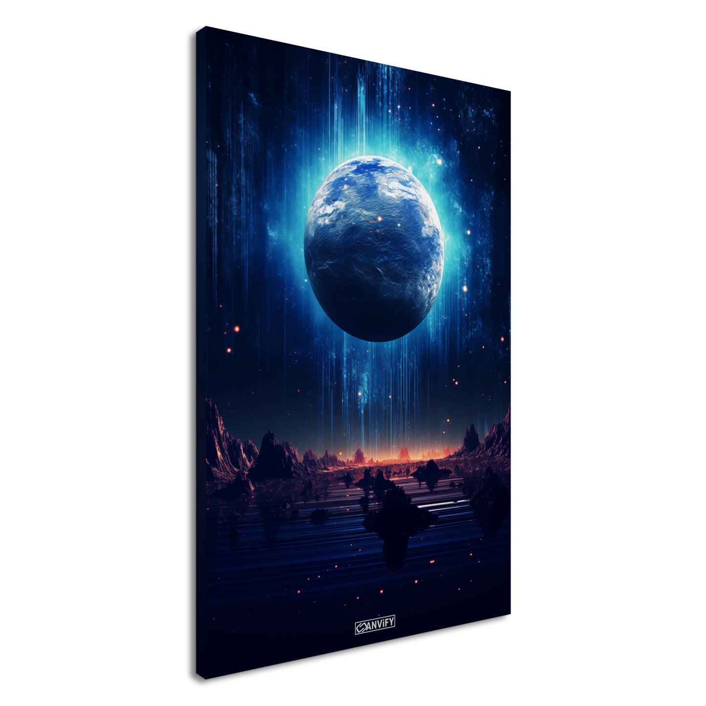 Blick durch das Hubble-Weltraumteleskop auf den glühenden Exoplaneten HD 189733b in seiner frühen Entstehungsphase auf einer Leinwand