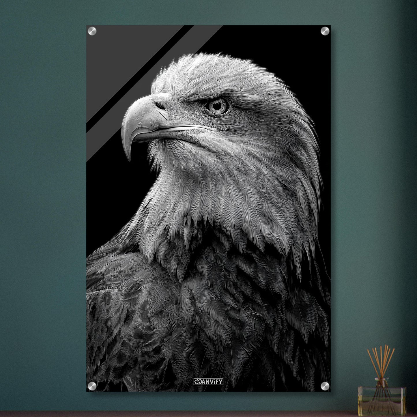Weißkopfadler Portrait in Schwarz und Weiß auf einem Acrylbild