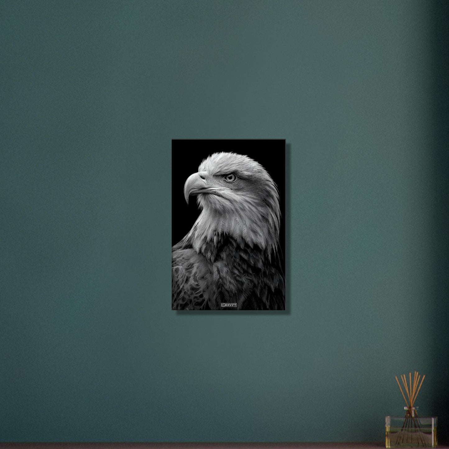 Weißkopfadler Portrait in Schwarz und Weiß auf einer Leinwand