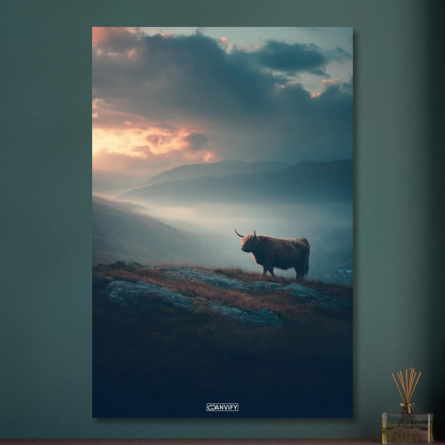 Hochlandrind in den Bergen von Schottland auf Aluminium