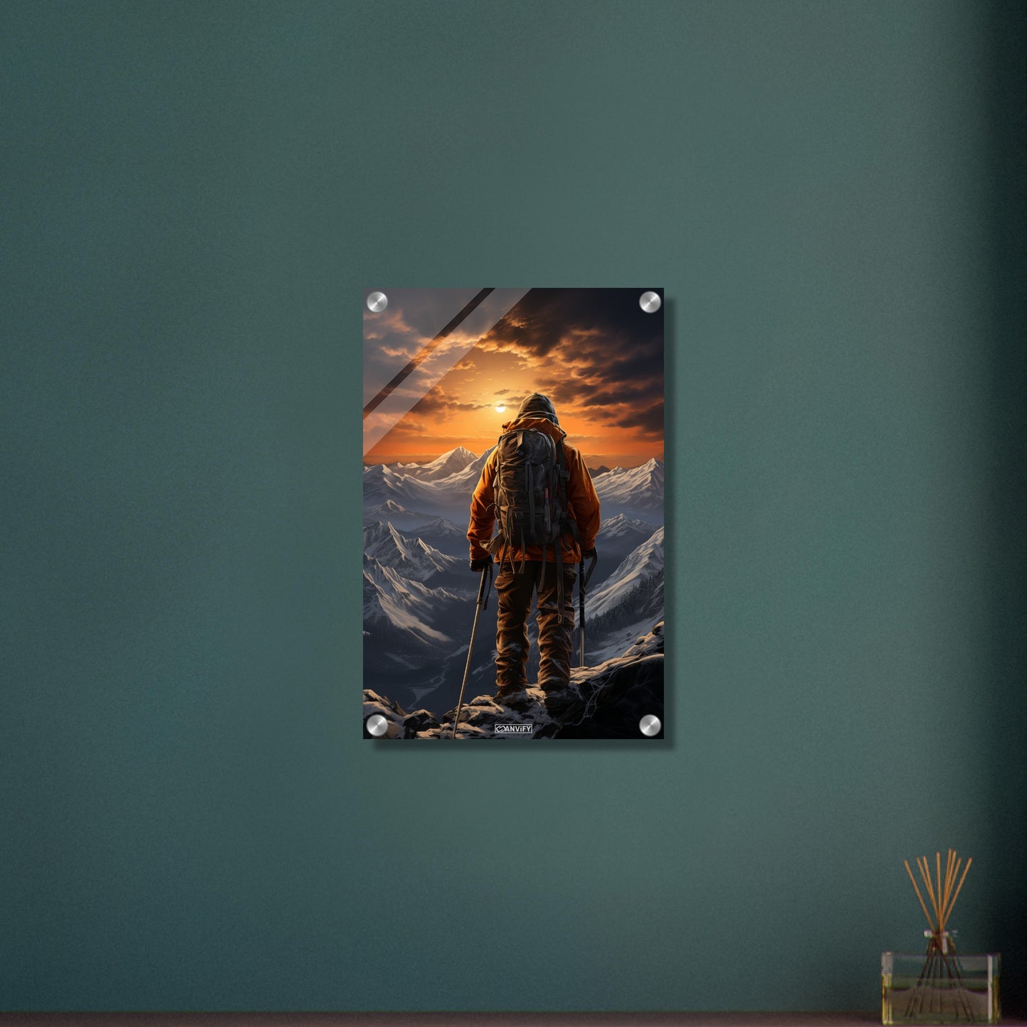 Walter Bonatti auf der Matterhorn-Nordwand malerisch dargestellt auf einem Acrylbild