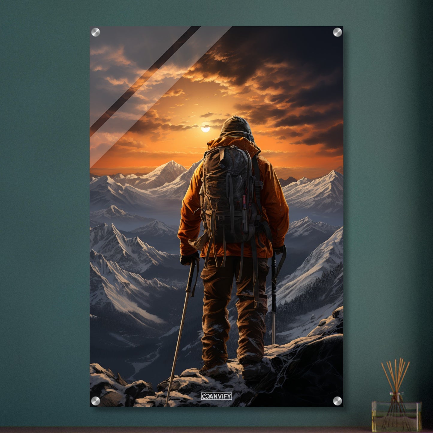 Walter Bonatti auf der Matterhorn-Nordwand malerisch dargestellt auf einem Acrylbild