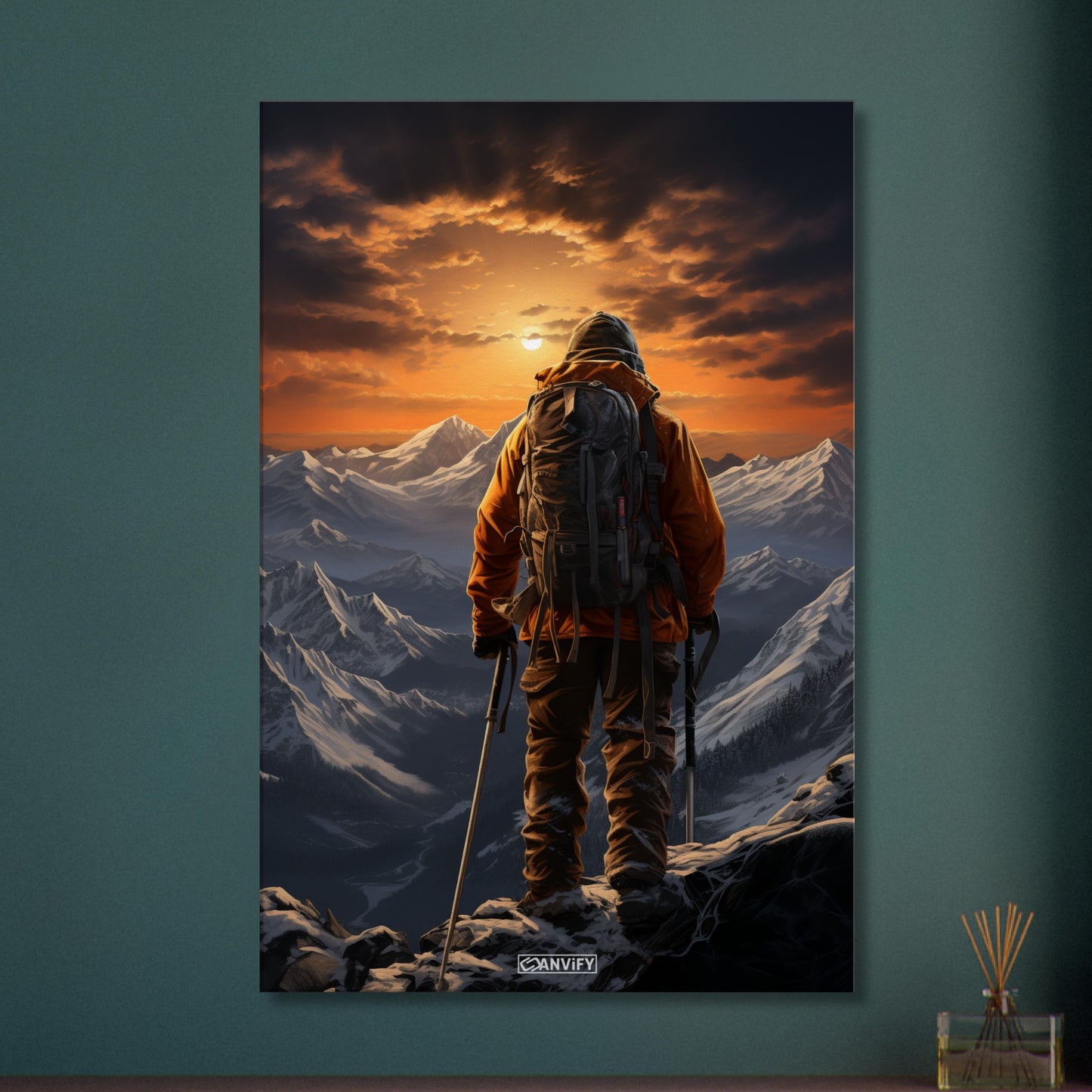 Walter Bonatti auf der Matterhorn-Nordwand malerisch dargestellt auf einer Leinwand