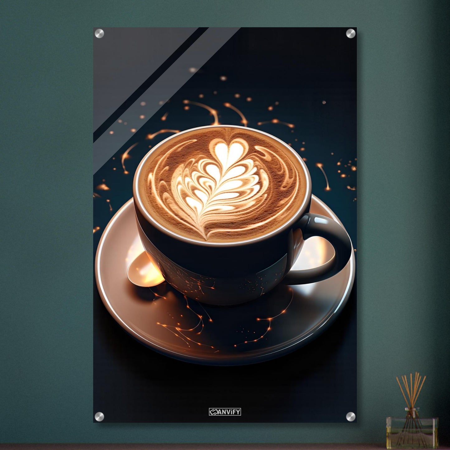 Traumhafter Cappuccino mit einer Herzform auf einem Acrylbild