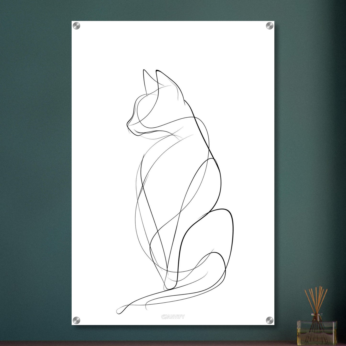 Minimalistische Katze mit einer Linie gezeichnet auf einem Acrylbild