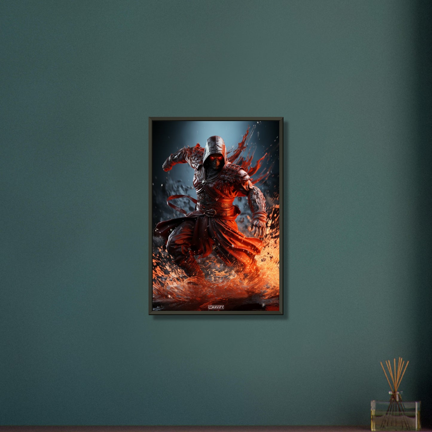 Wasser-Assassine aus Assassin's Creed auf einem Poster im Metallrahmen