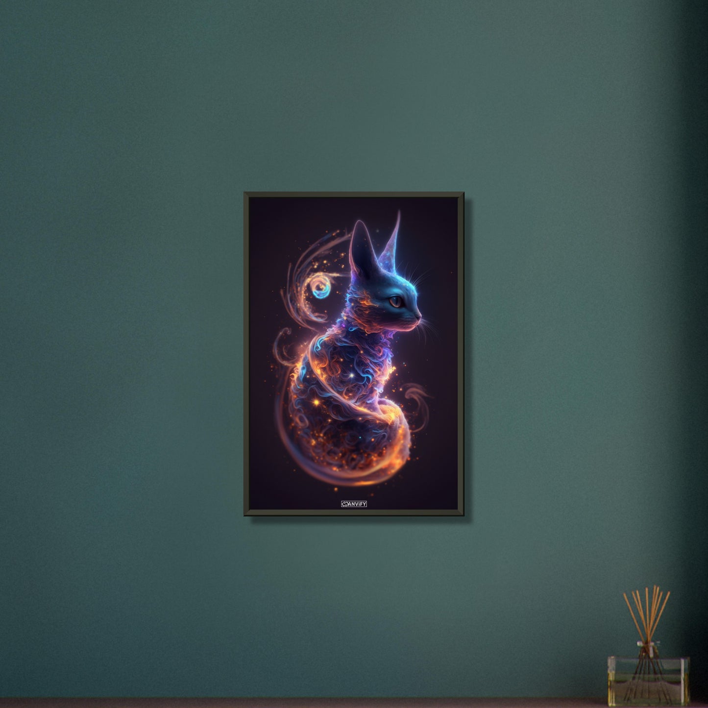 Babykatze in einer Nebelwolke auf einem Poster im Metallrahmen