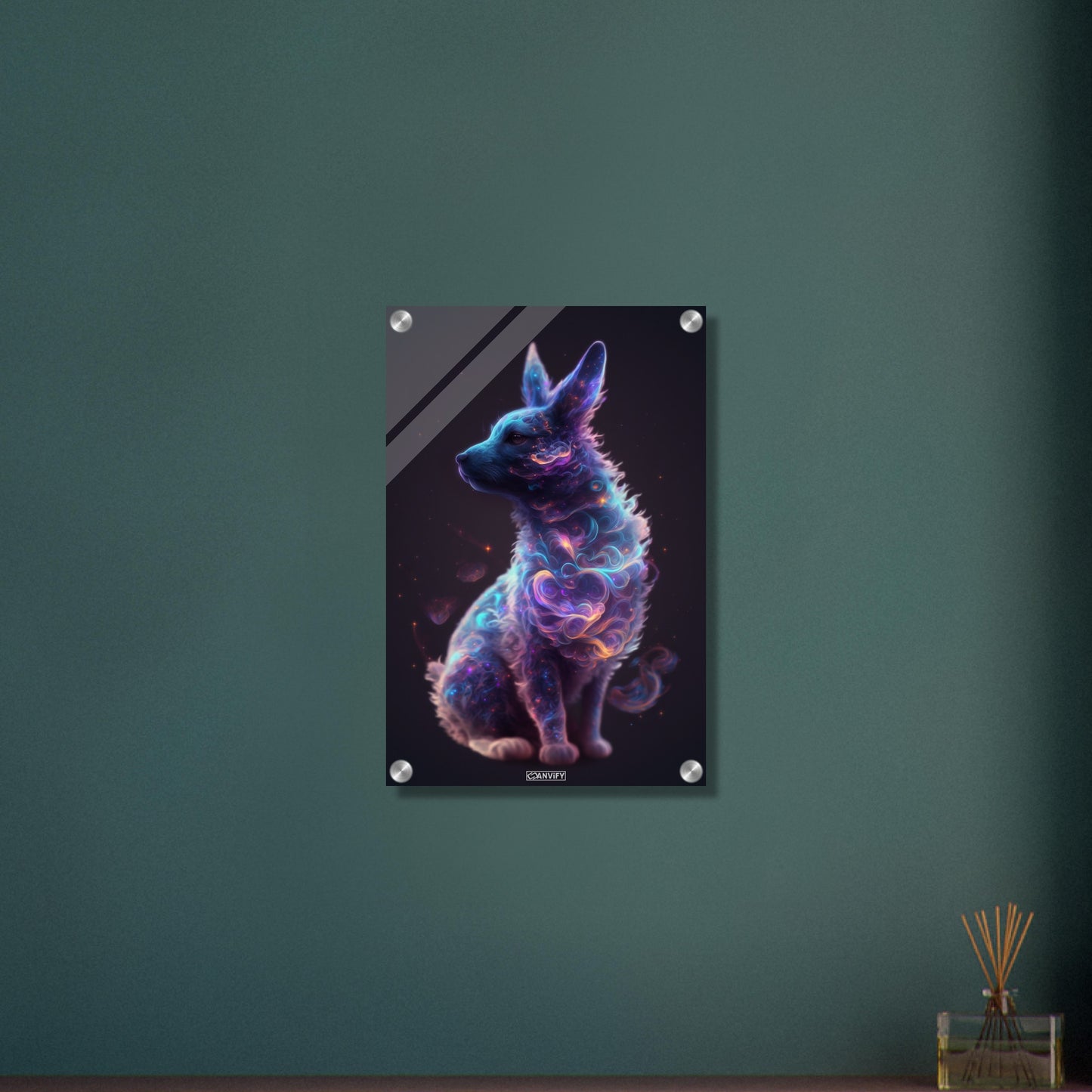 Hundewelpe in einer Nebelwolke auf einem Acrylglasbild