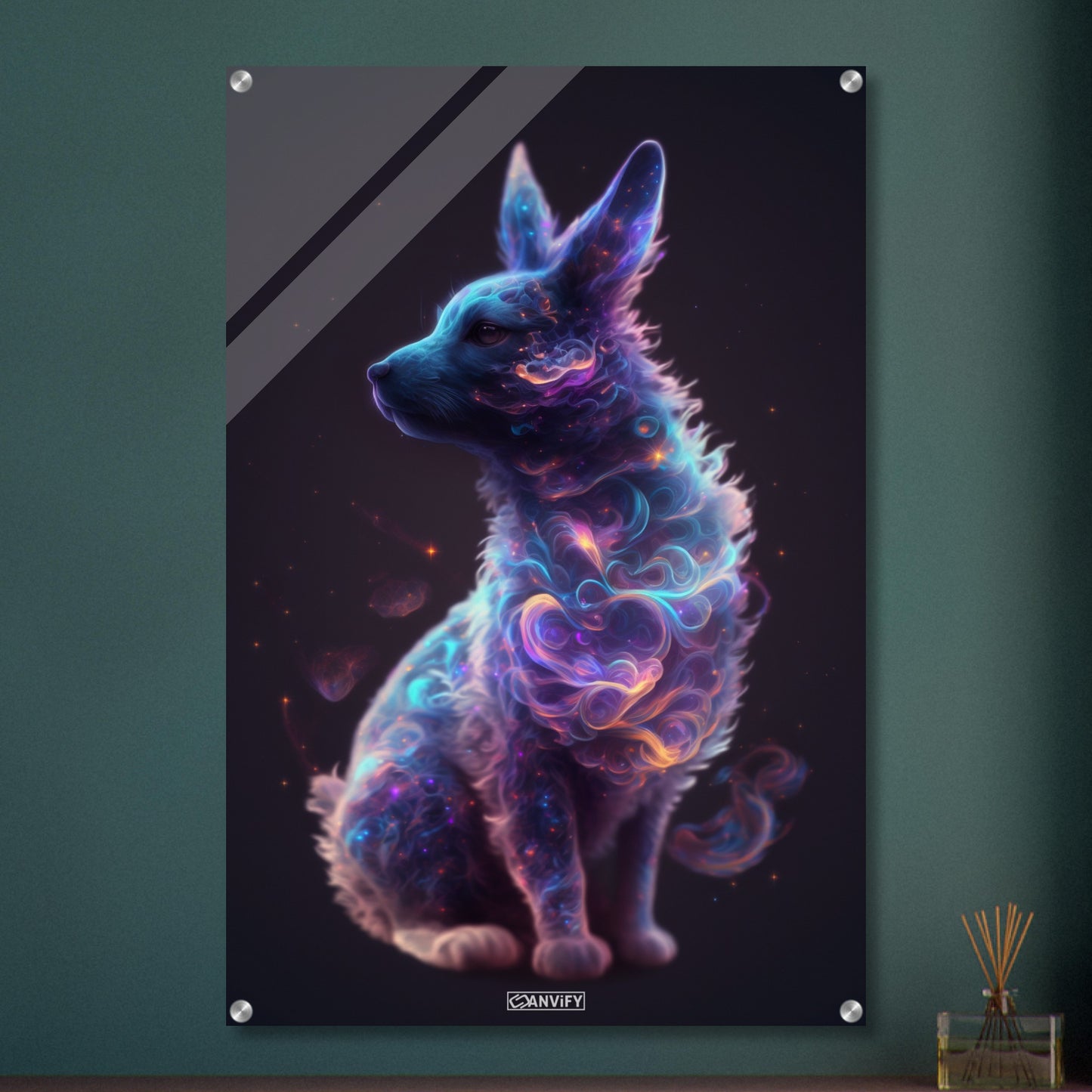 Hundewelpe in einer Nebelwolke auf einem Acrylglasbild