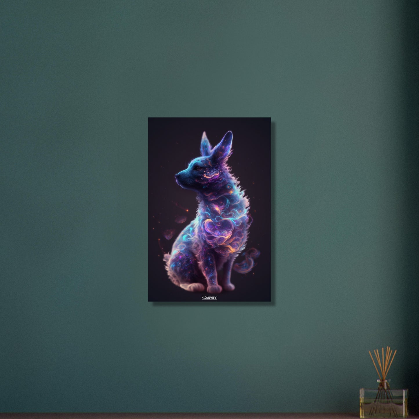 Hundewelpe in einer Nebelwolke auf Aluminium