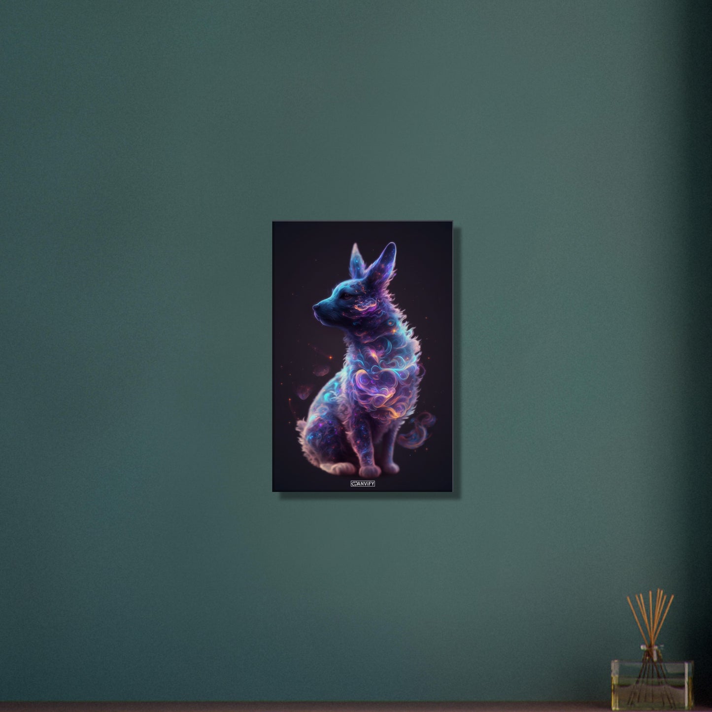 Hundewelpe in einer Nebelwolke auf einer Leinwand