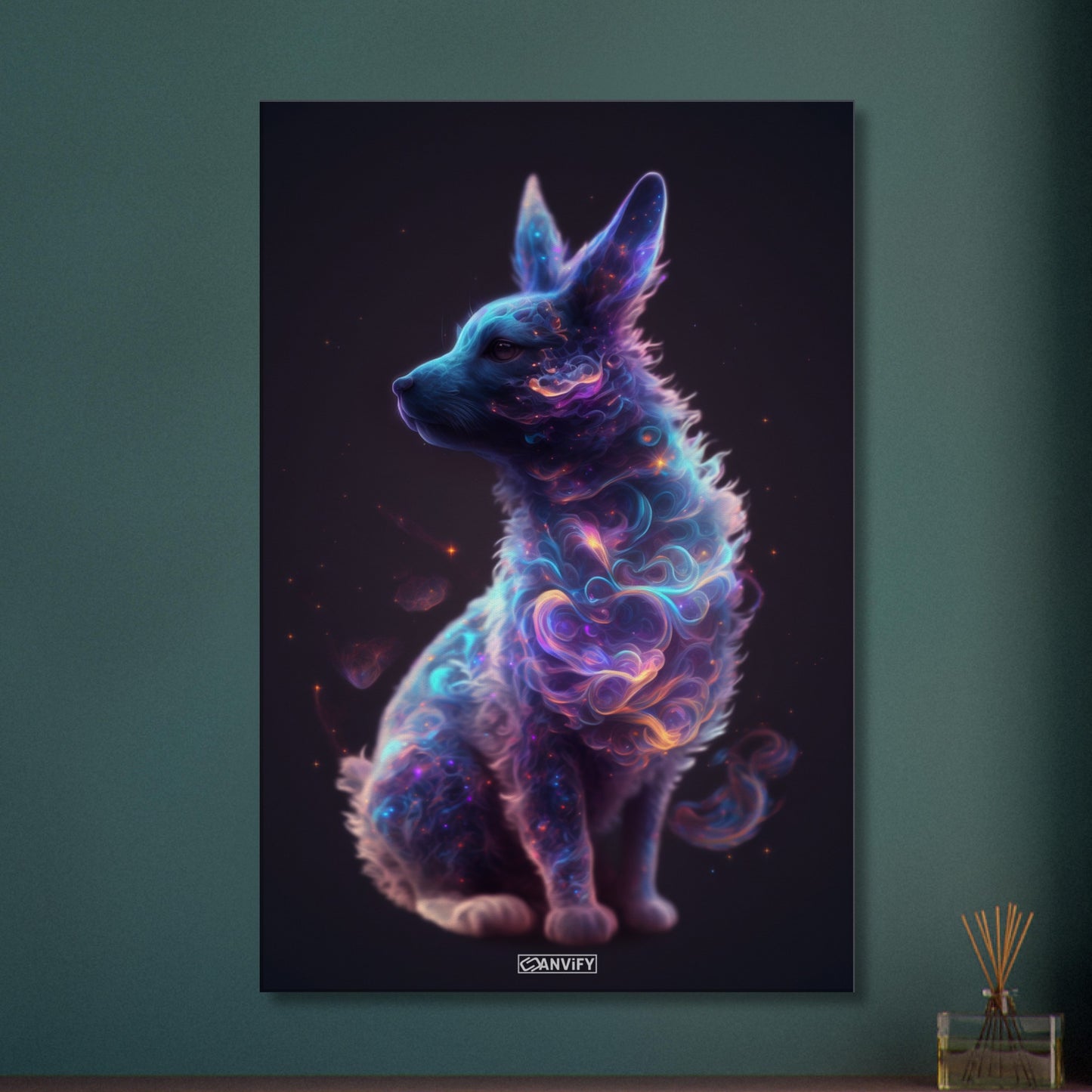 Hundewelpe in einer Nebelwolke auf einer Leinwand