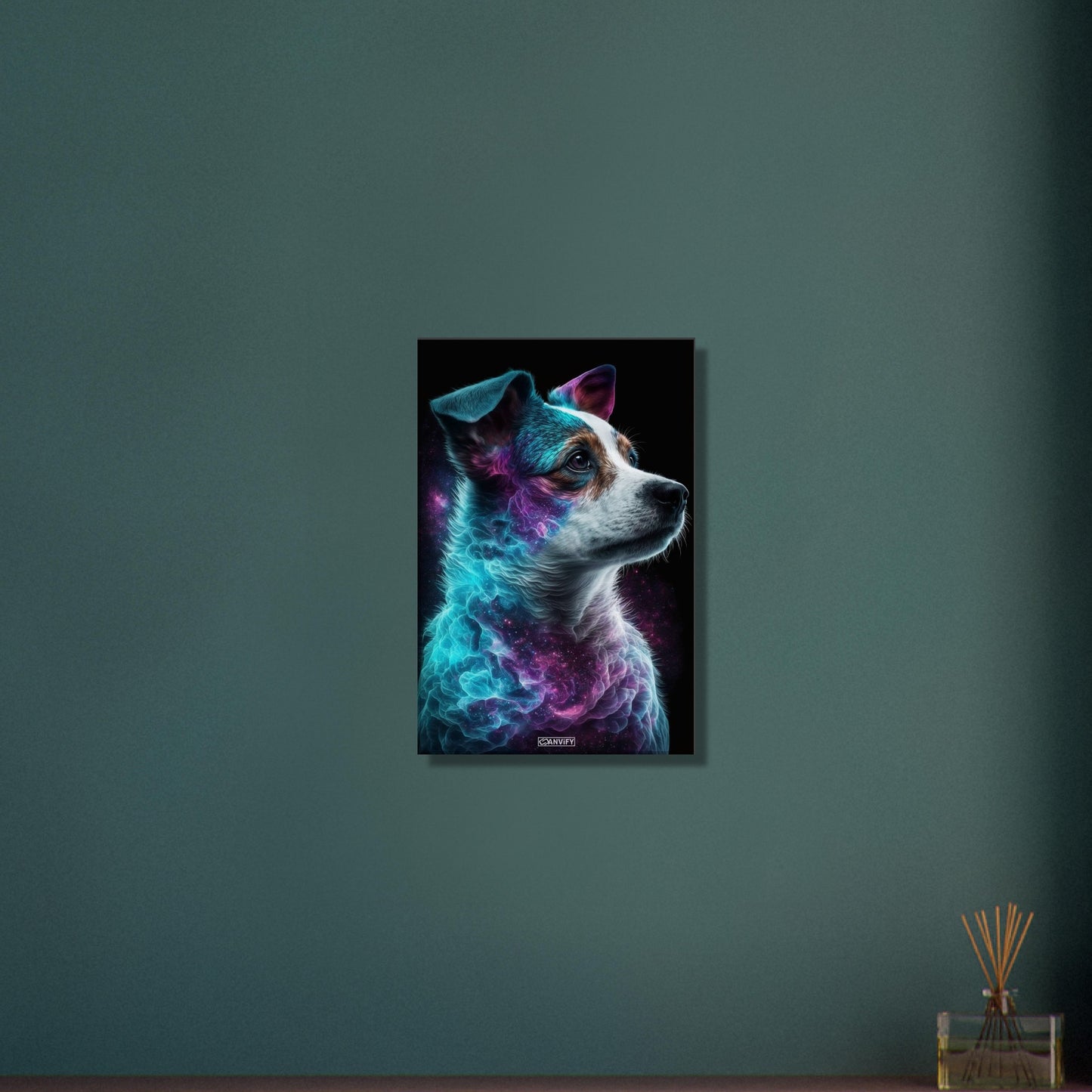Jack Russell Portrait kombiniert mit der Nebelwolke namens Nebula auf einer Leinwand