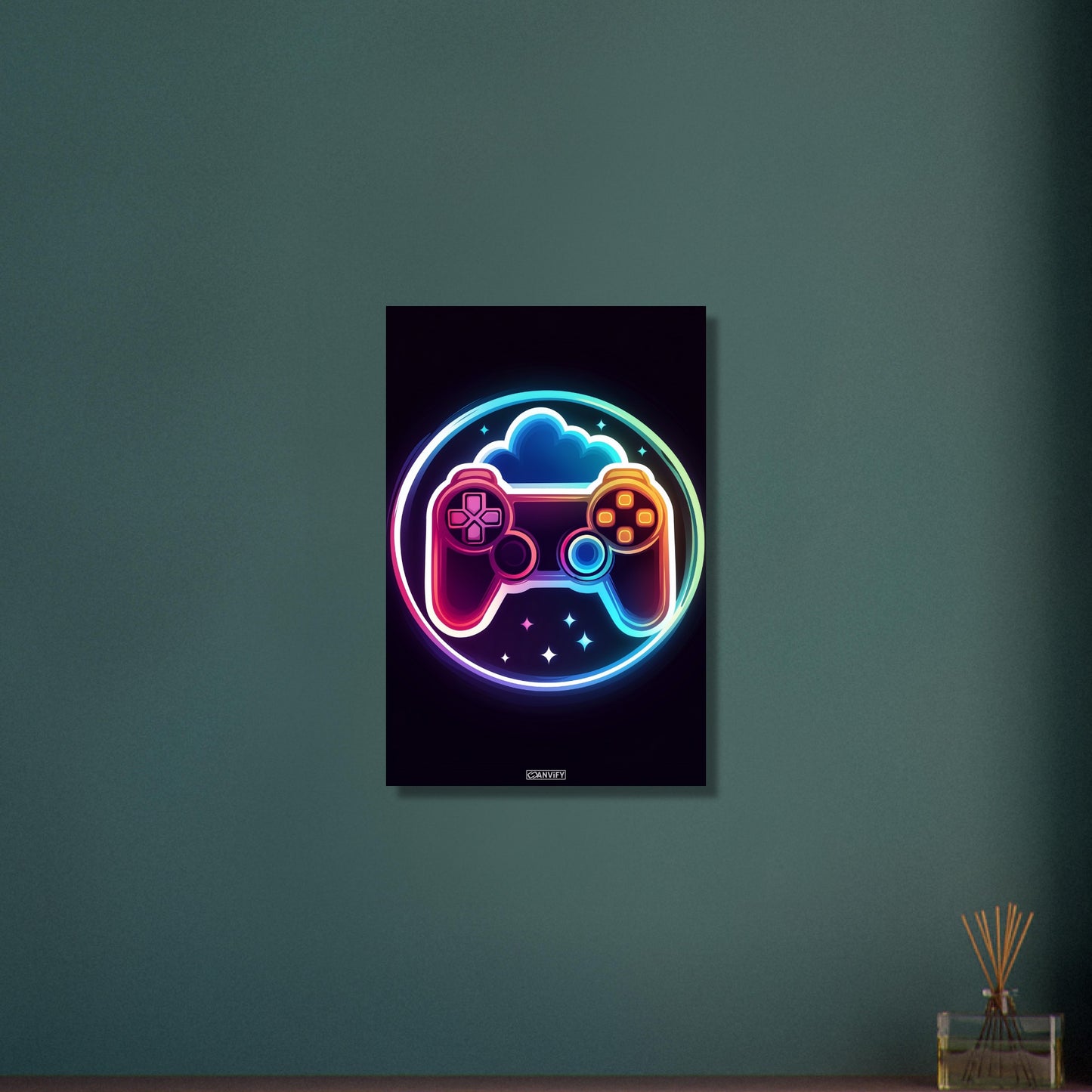 Bunter Playstation Controller auf Aluminium