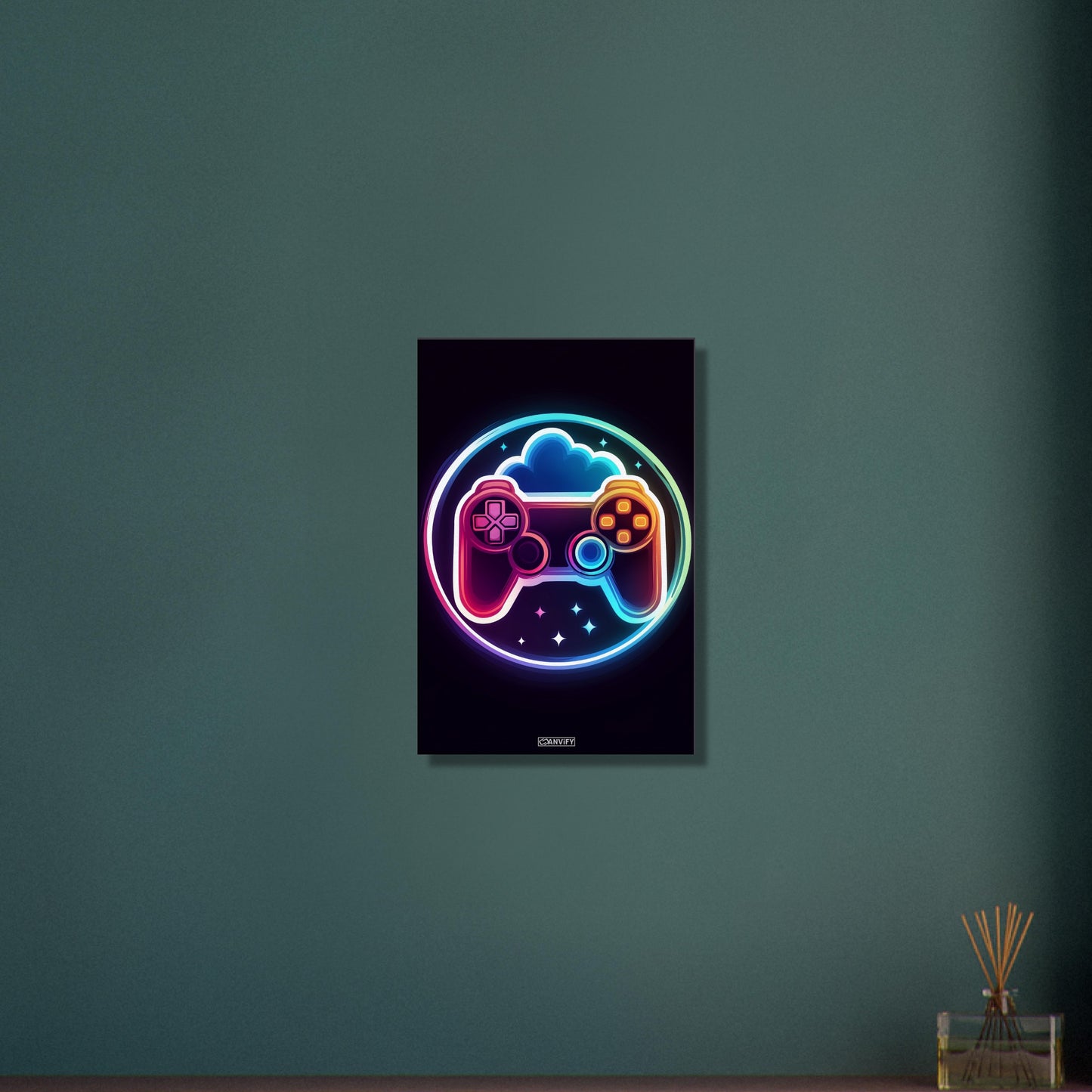 Bunter Playstation Controller auf einer Leinwand
