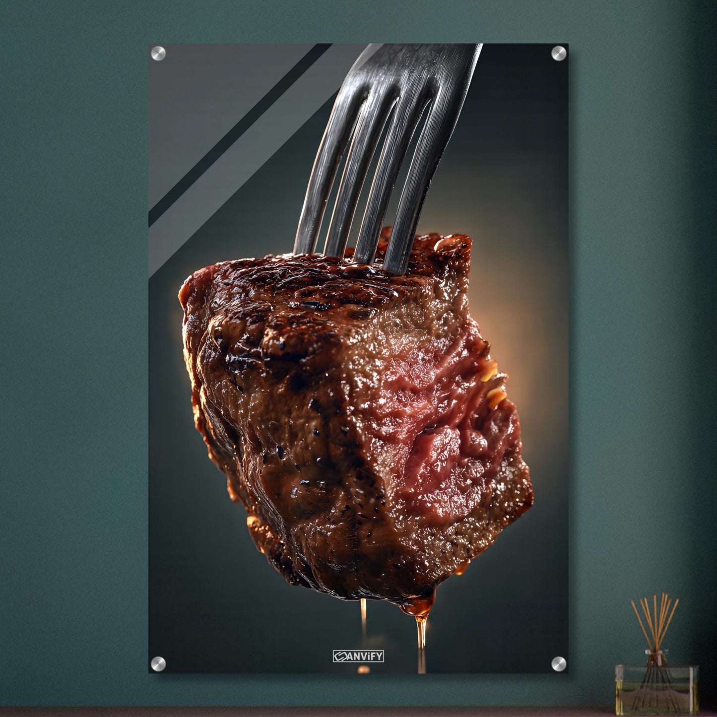 Perfekt gegartes Steak auf einem Acrylbild