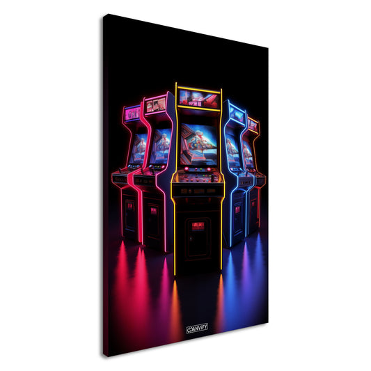 Arcade-Automaten oder auch Arcade-Spielautomaten genannt im einfachen Retrodesign auf einer Leinwand
