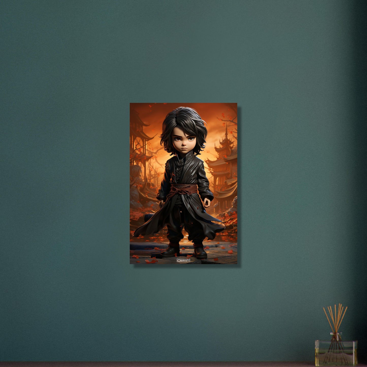 Chibi Karate-Junge mit braunem Gürtel und braunem Anzug auf Aluminium