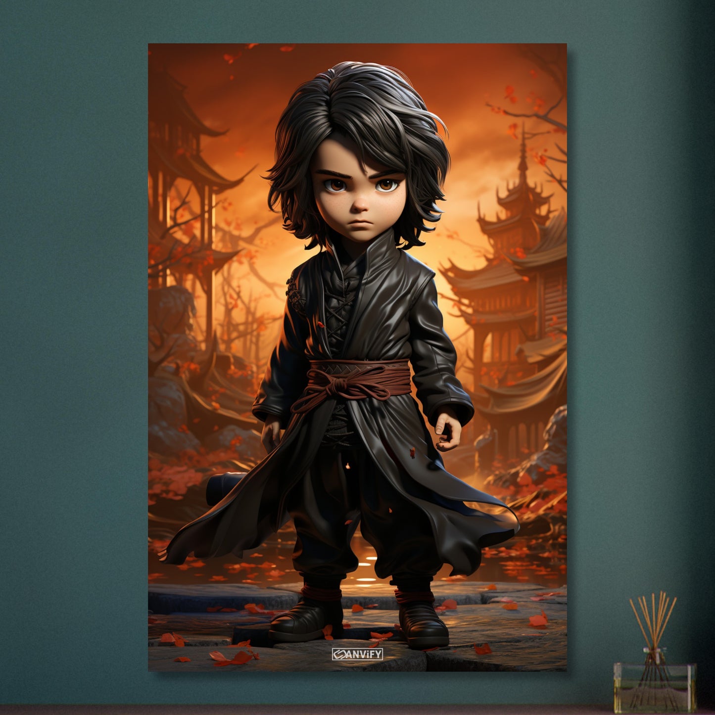 Chibi Karate-Junge mit braunem Gürtel und braunem Anzug auf Aluminium