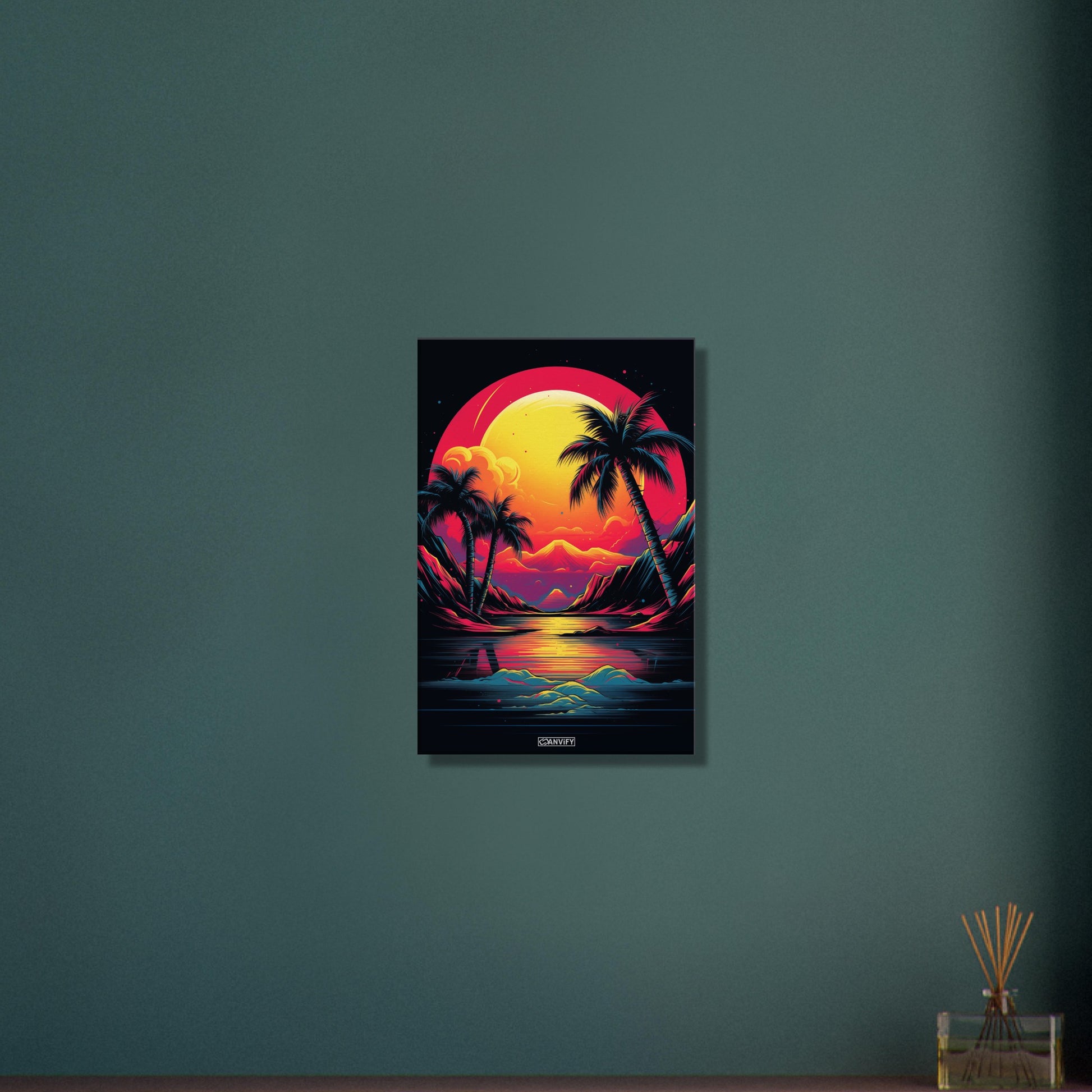 Sonnenuntergang im einfachen Retrodesign auf einer Leinwand