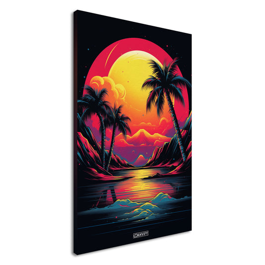 Sonnenuntergang im einfachen Retrodesign auf einer Leinwand