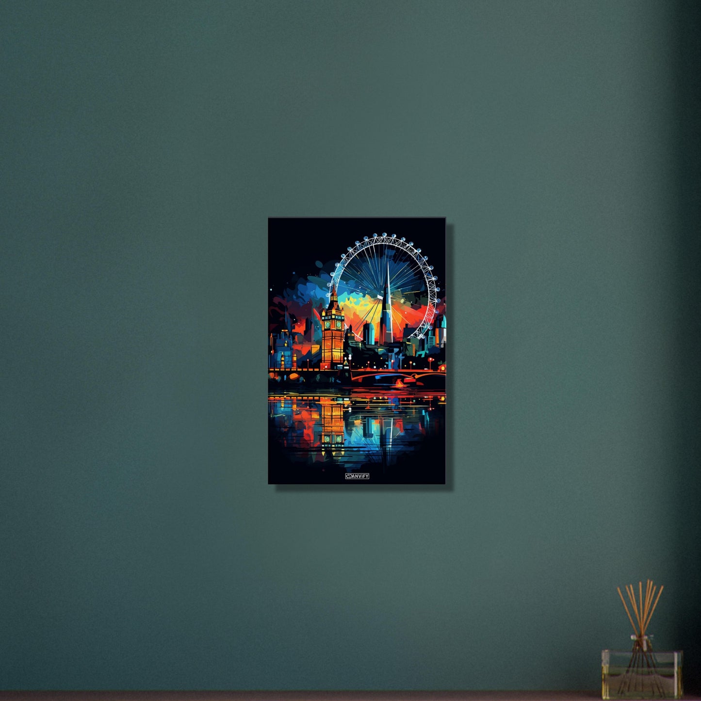 Riesenrad von London namens London Eye oder auch als Millennium Wheel bekannt in bunten Acrylfarben auf einer Leinwand