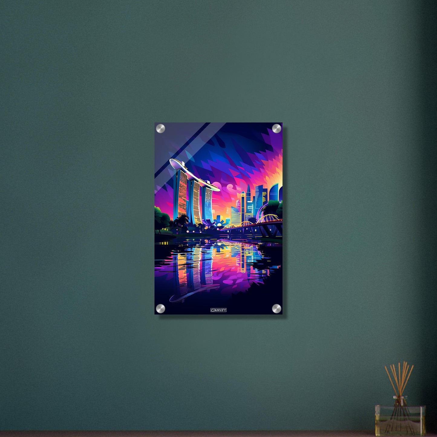 Größtes Hotel in Singapur namens Marina Bay Sands in Acrylfarben auf einem Acrylbild