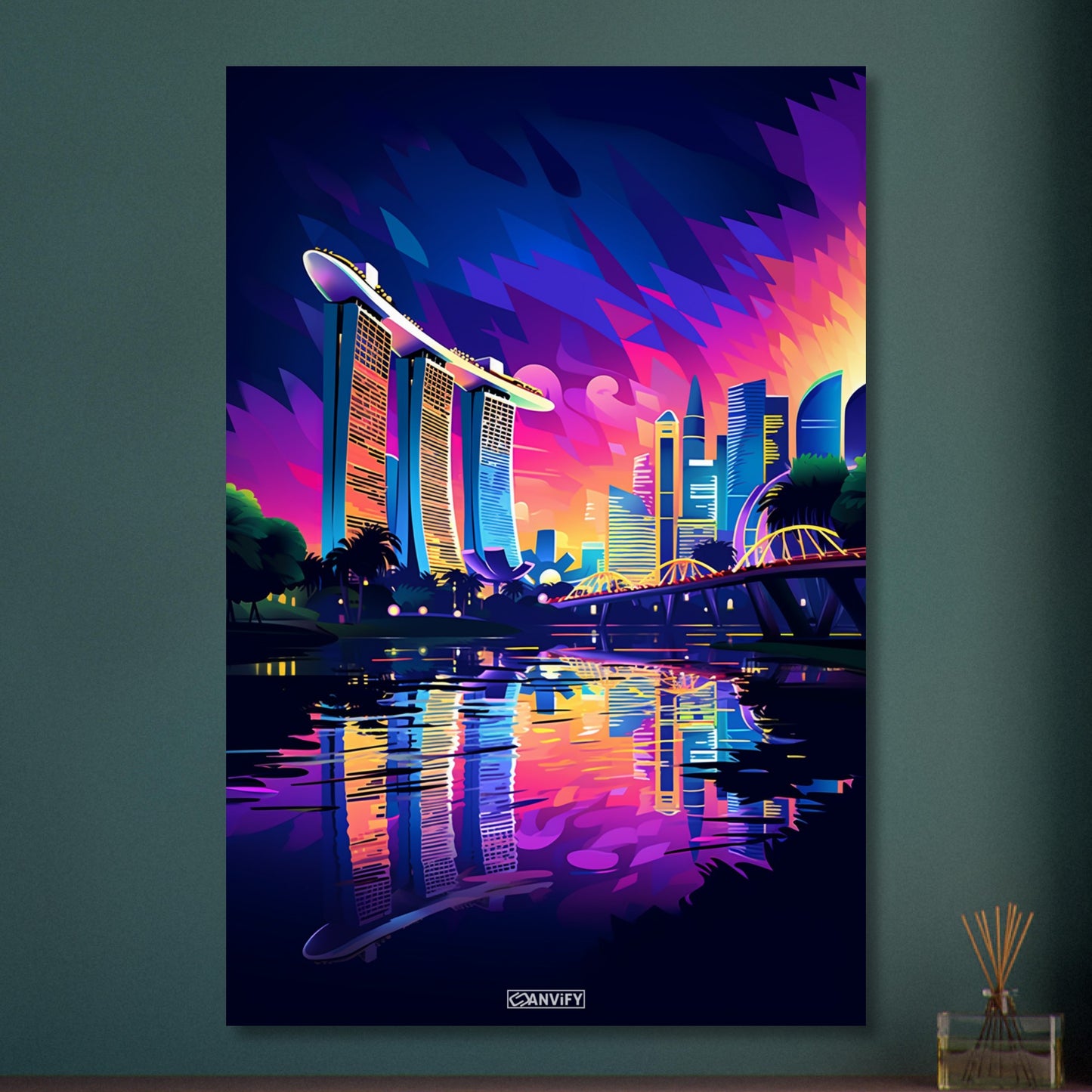 Größtes Hotel in Singapur namens Marina Bay Sands in Acrylfarben auf Aluminium