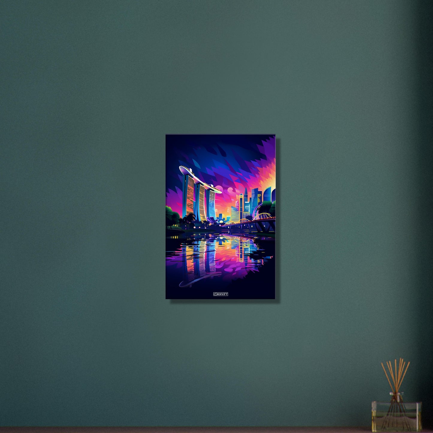 Größtes Hotel in Singapur namens Marina Bay Sands in Acrylfarben auf einer Leinwand