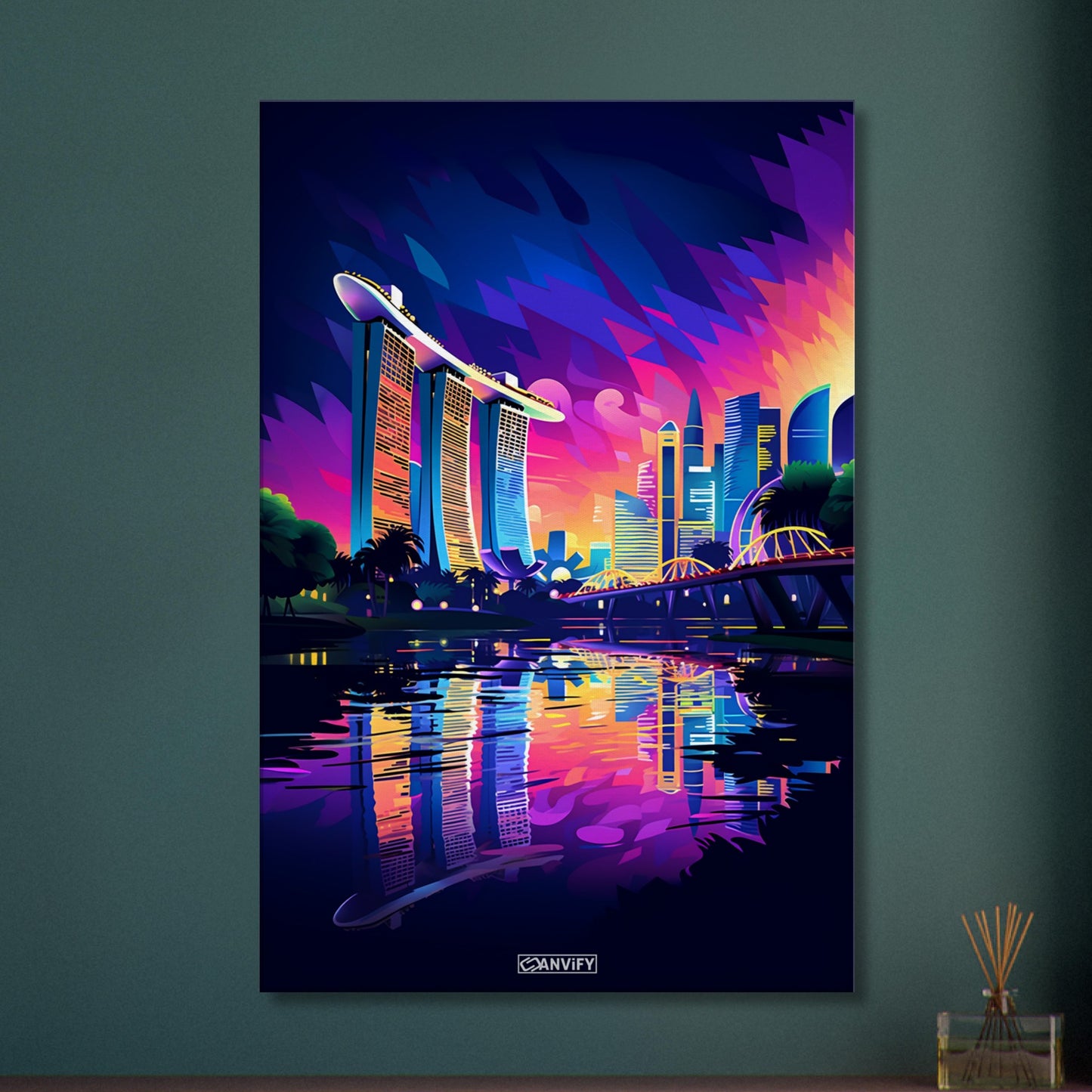 Größtes Hotel in Singapur namens Marina Bay Sands in Acrylfarben auf einer Leinwand