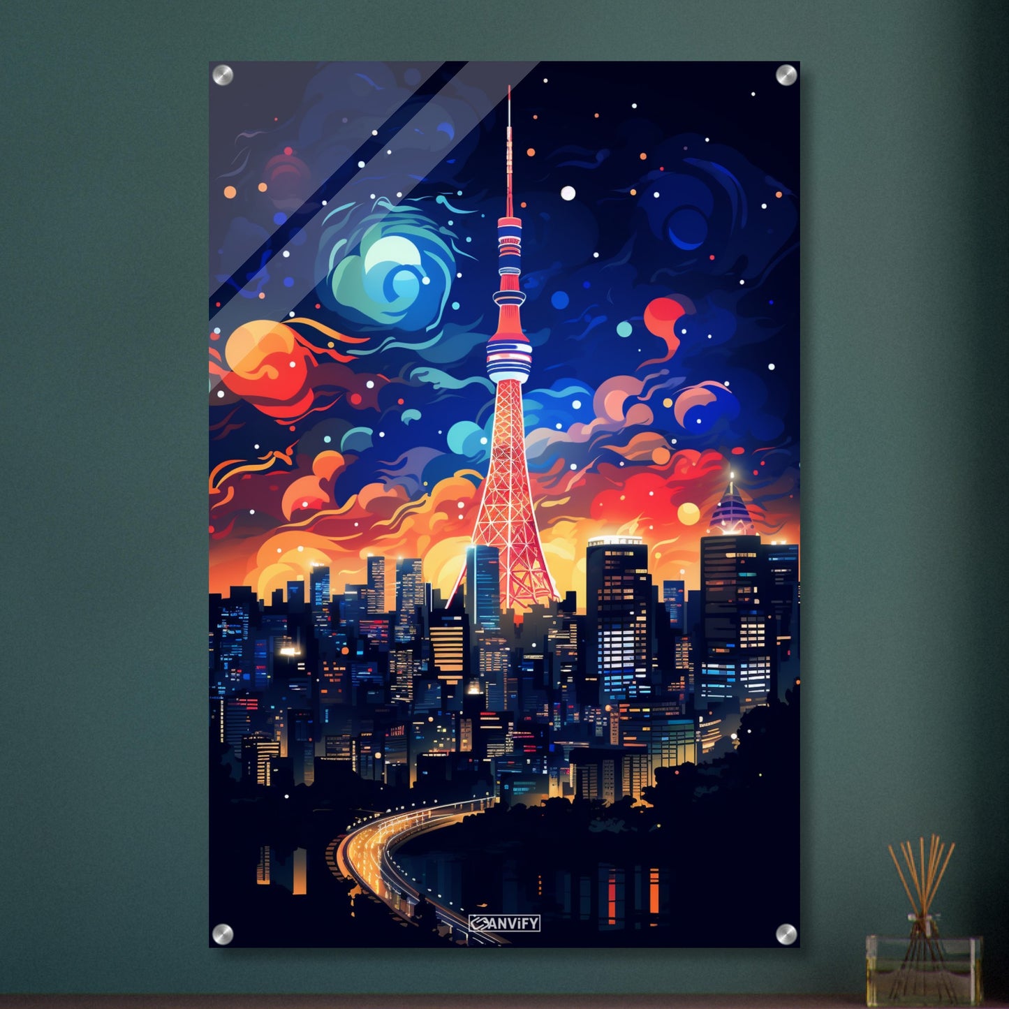 Japans Hauptstadt Tokyo in bunten Acrylfarben auf einem Acrylbild