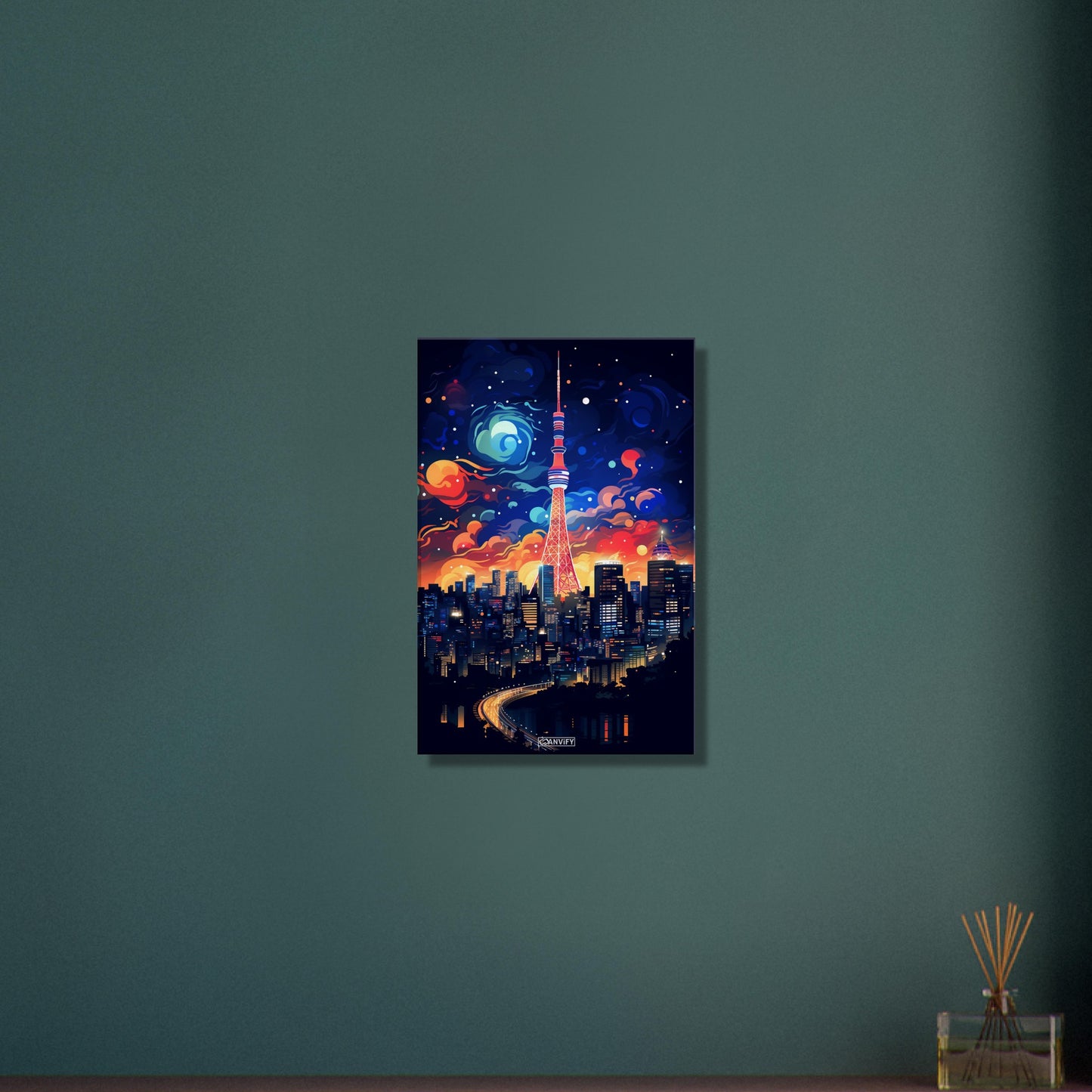 Japans Hauptstadt Tokyo in bunten Acrylfarben auf einer Leinwand