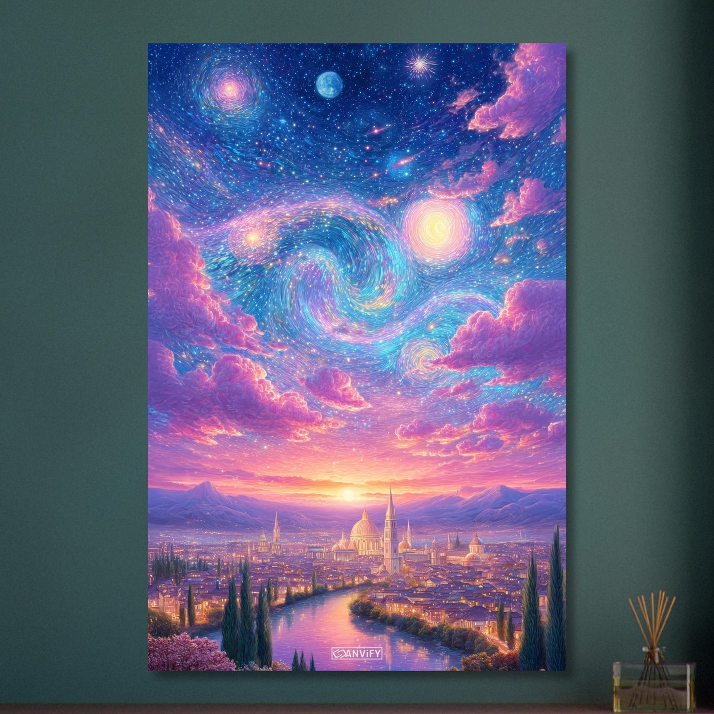 Starry Night Gemälde mit Sonnenuntergang im Stil von Vincent van Gogh auf Aluminium