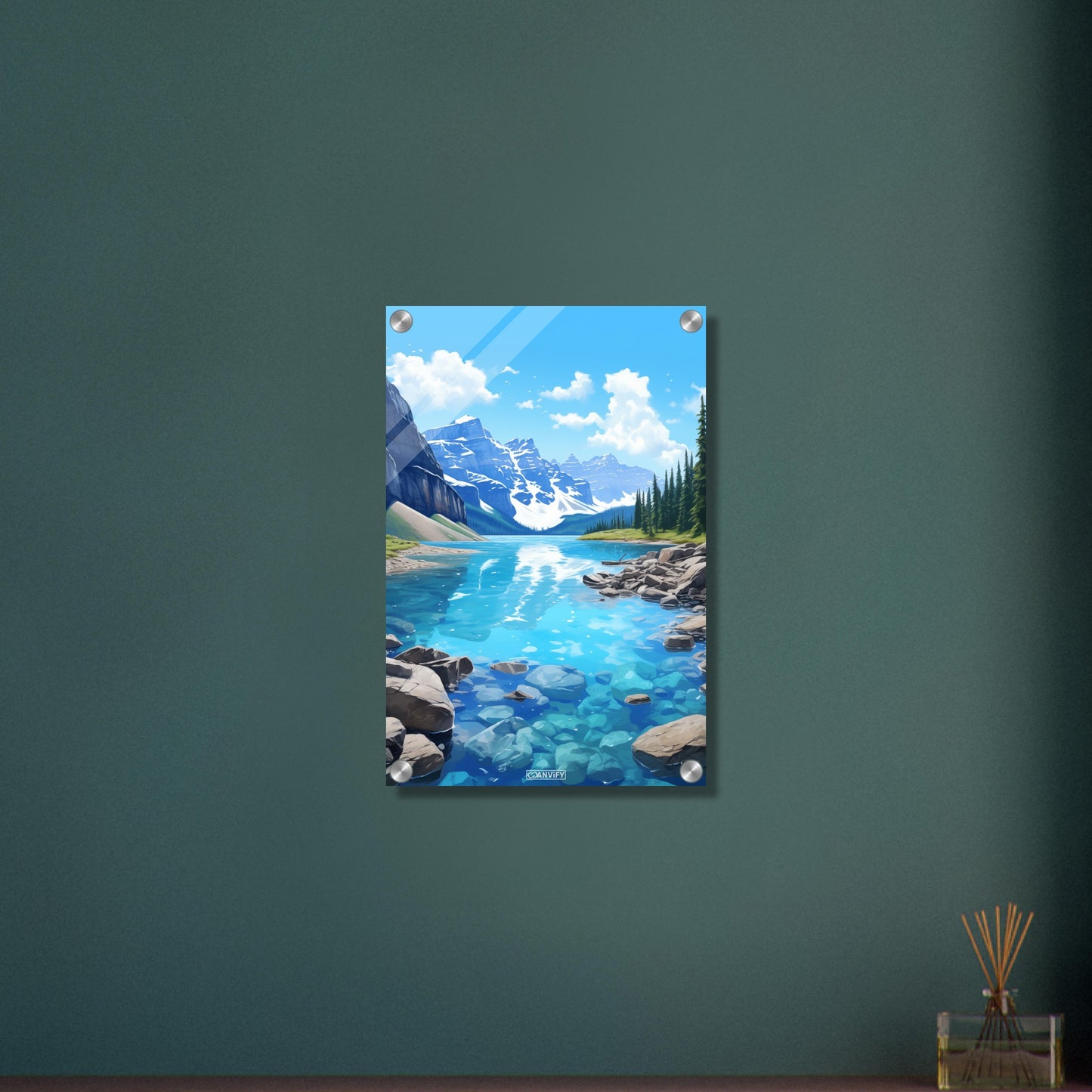 Lake Louise im Banff-Nationalpark malerisch dargestellt auf einem Acrylbild
