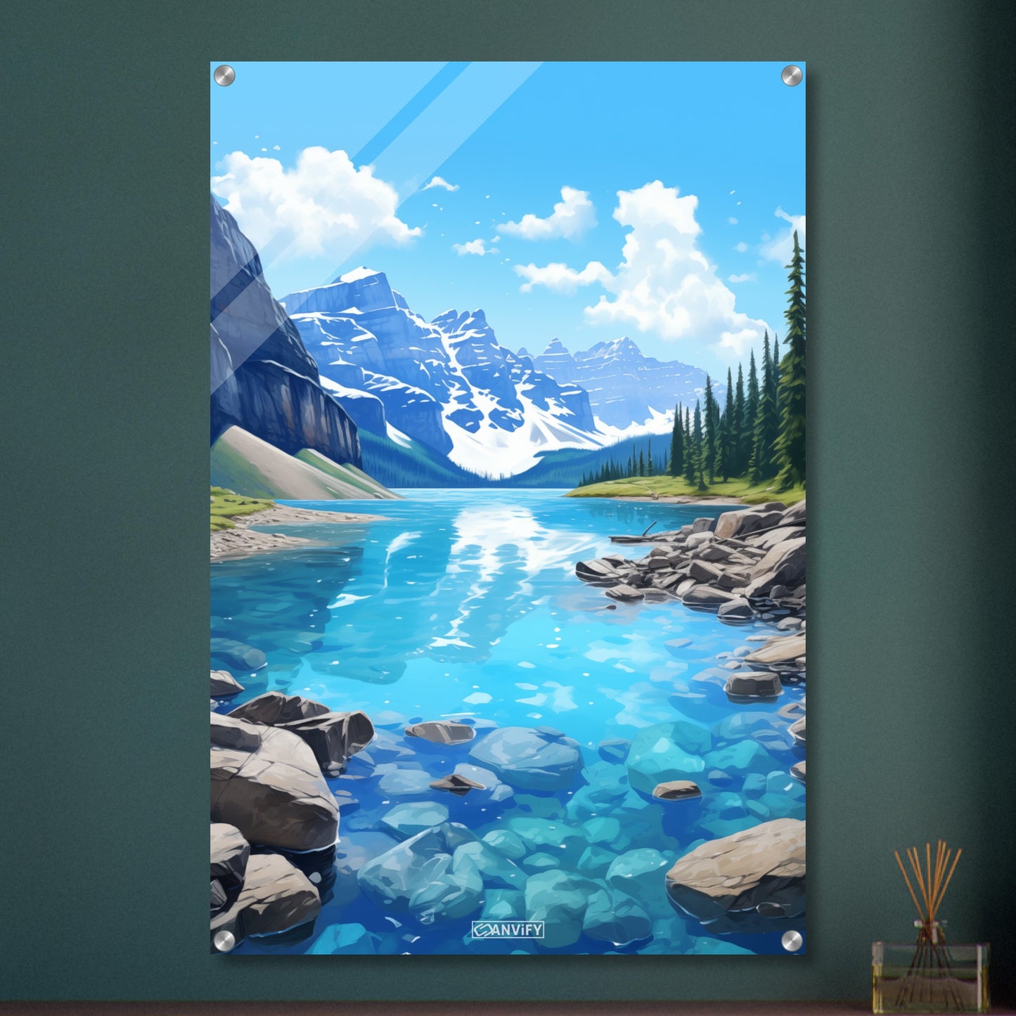 Lake Louise im Banff-Nationalpark malerisch dargestellt auf einem Acrylbild