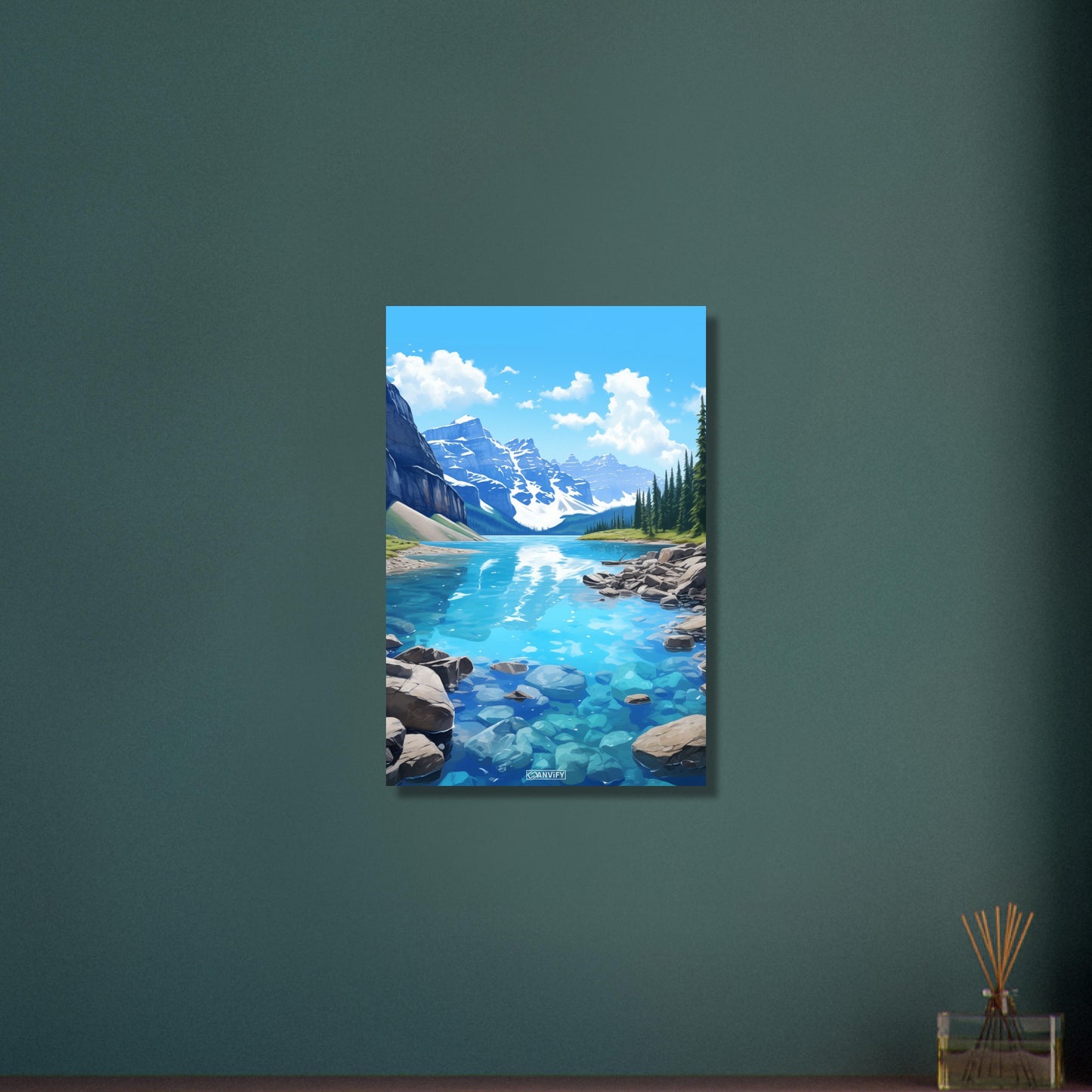 Lake Louise im Banff-Nationalpark malerisch dargestellt auf Aluminium