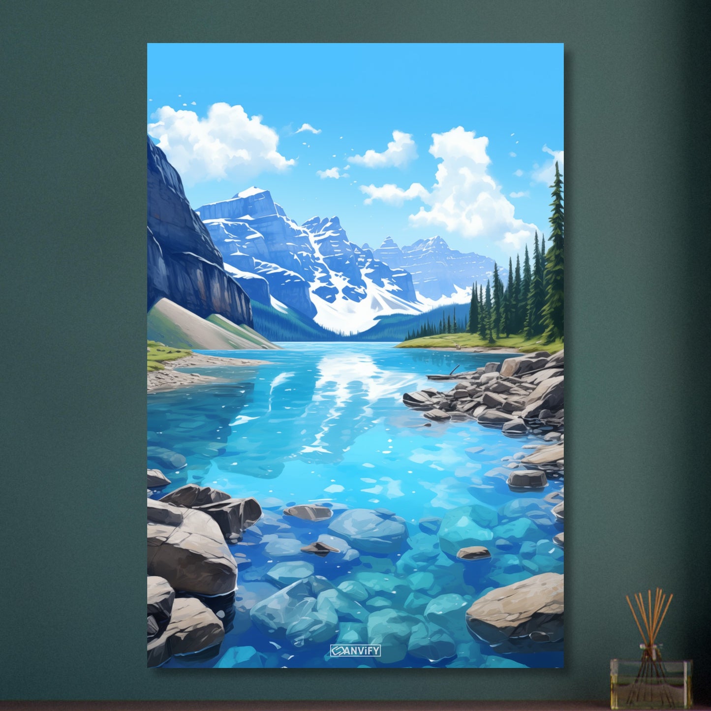 Lake Louise im Banff-Nationalpark malerisch dargestellt auf Aluminium