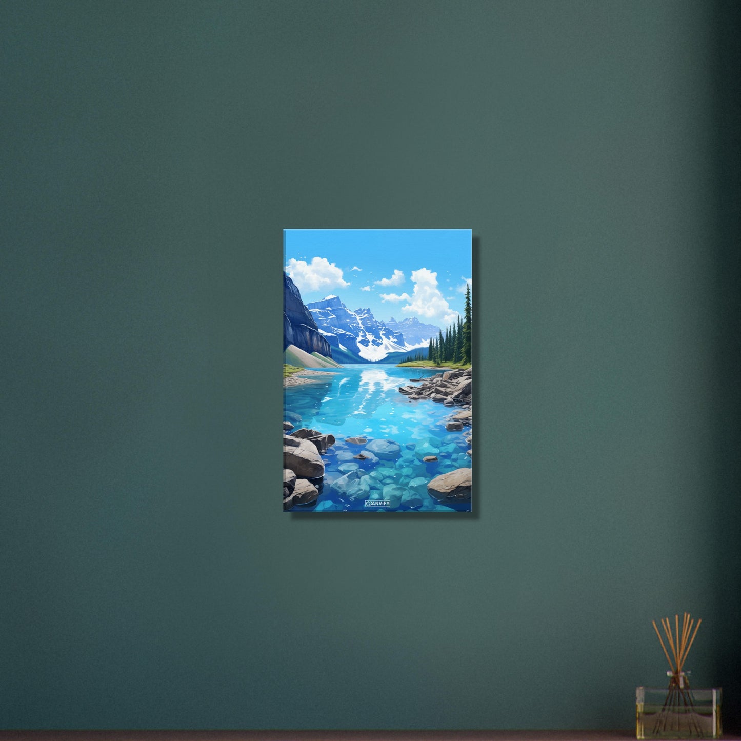 Lake Louise im Banff-Nationalpark malerisch dargestellt auf einer Leinwand