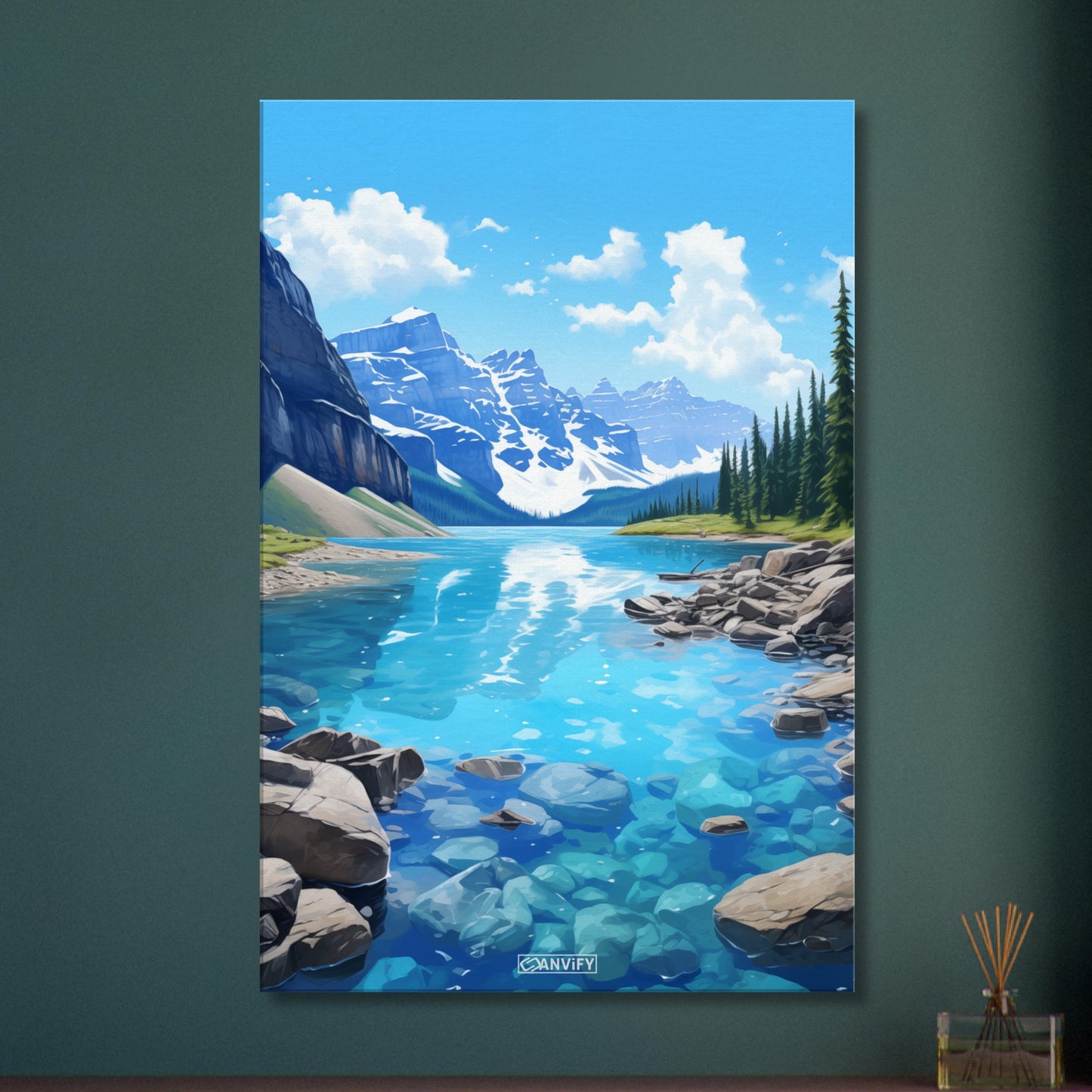 Lake Louise im Banff-Nationalpark malerisch dargestellt auf einer Leinwand
