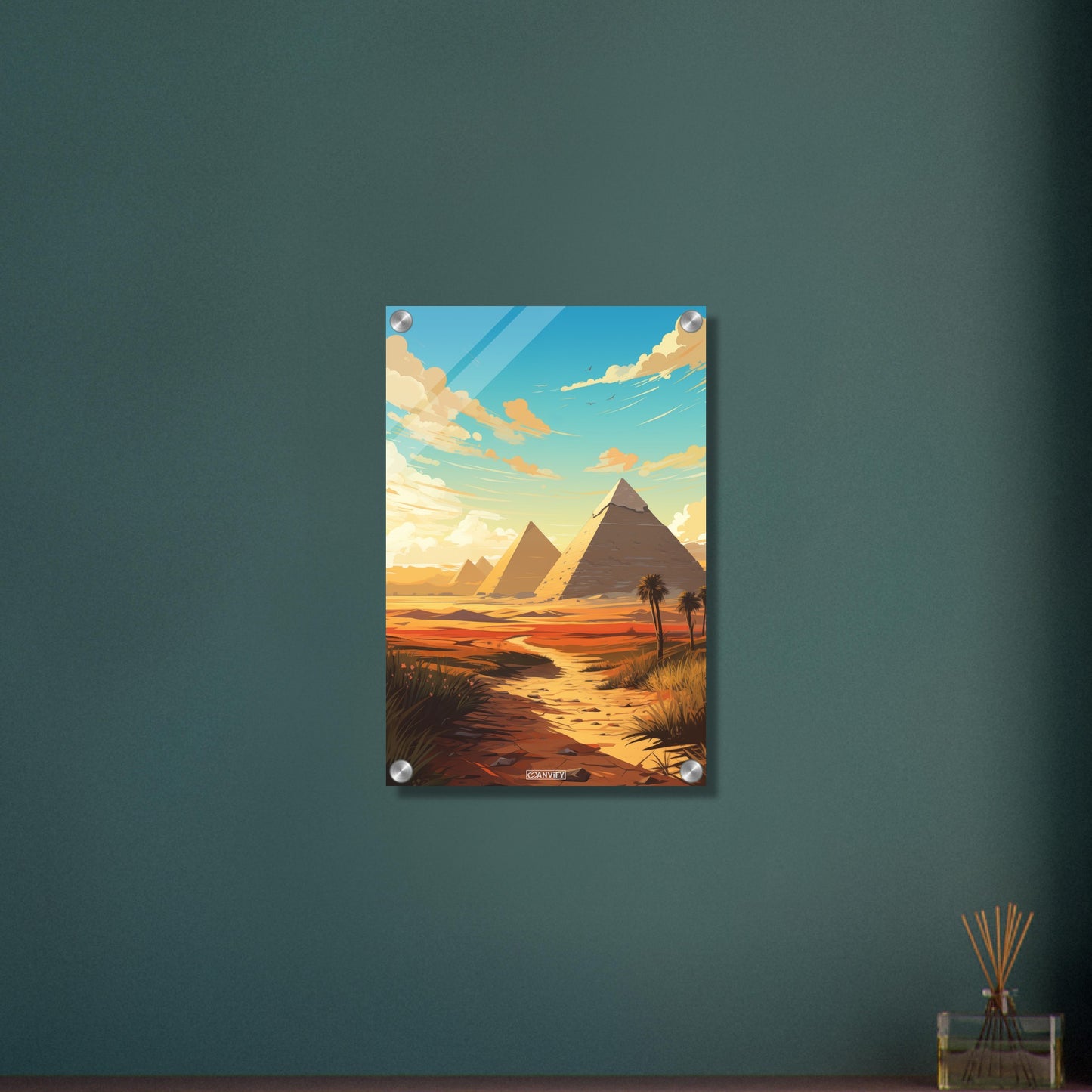 Cheops Pyramide und andere Pyramiden in Ägypten malerisch dargestellt auf einem Acrylbild
